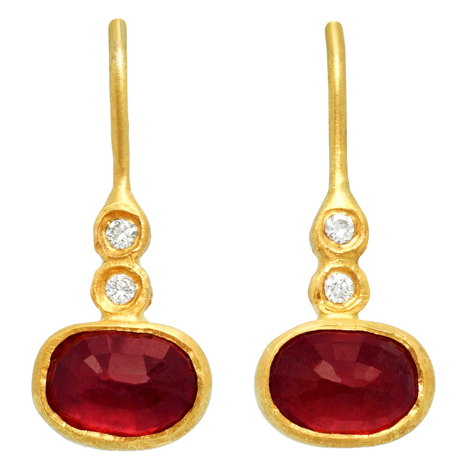 Oval Cut Ruby and Diamond Earrings 24k/18k