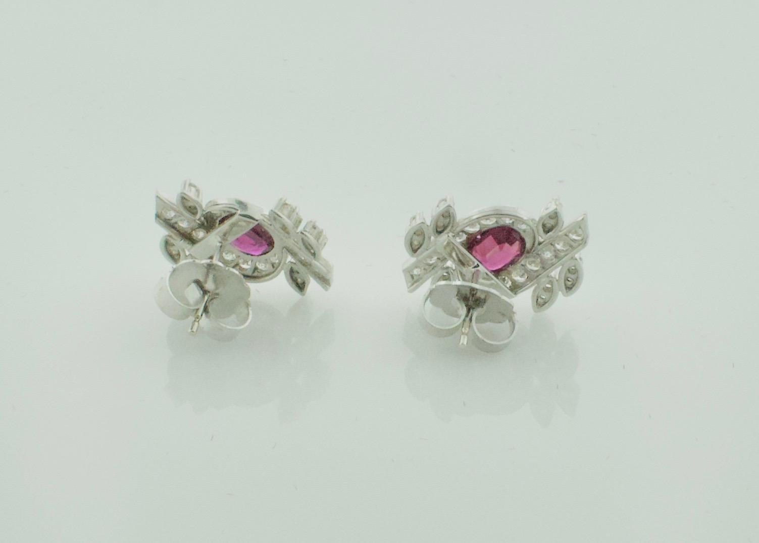 Art Deco Ruby and Diamond Earrings circa 1930s in Platinum For Sale