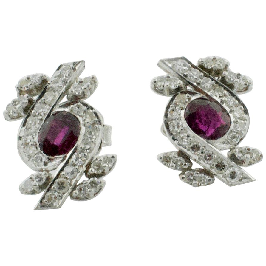 Ruby and Diamond Earrings circa 1930s in Platinum For Sale