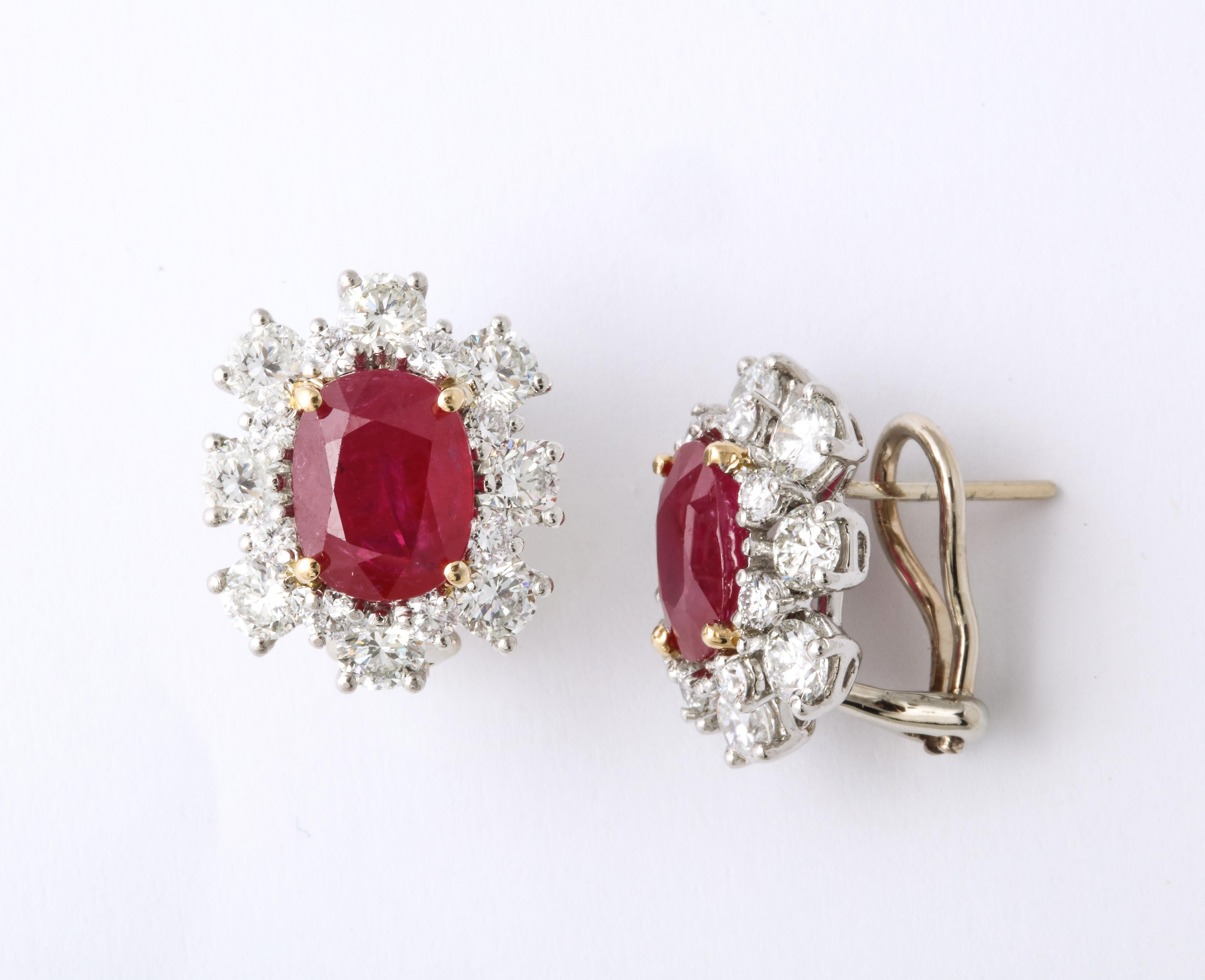 Oval Cut Ruby and Diamond Earrings For Sale