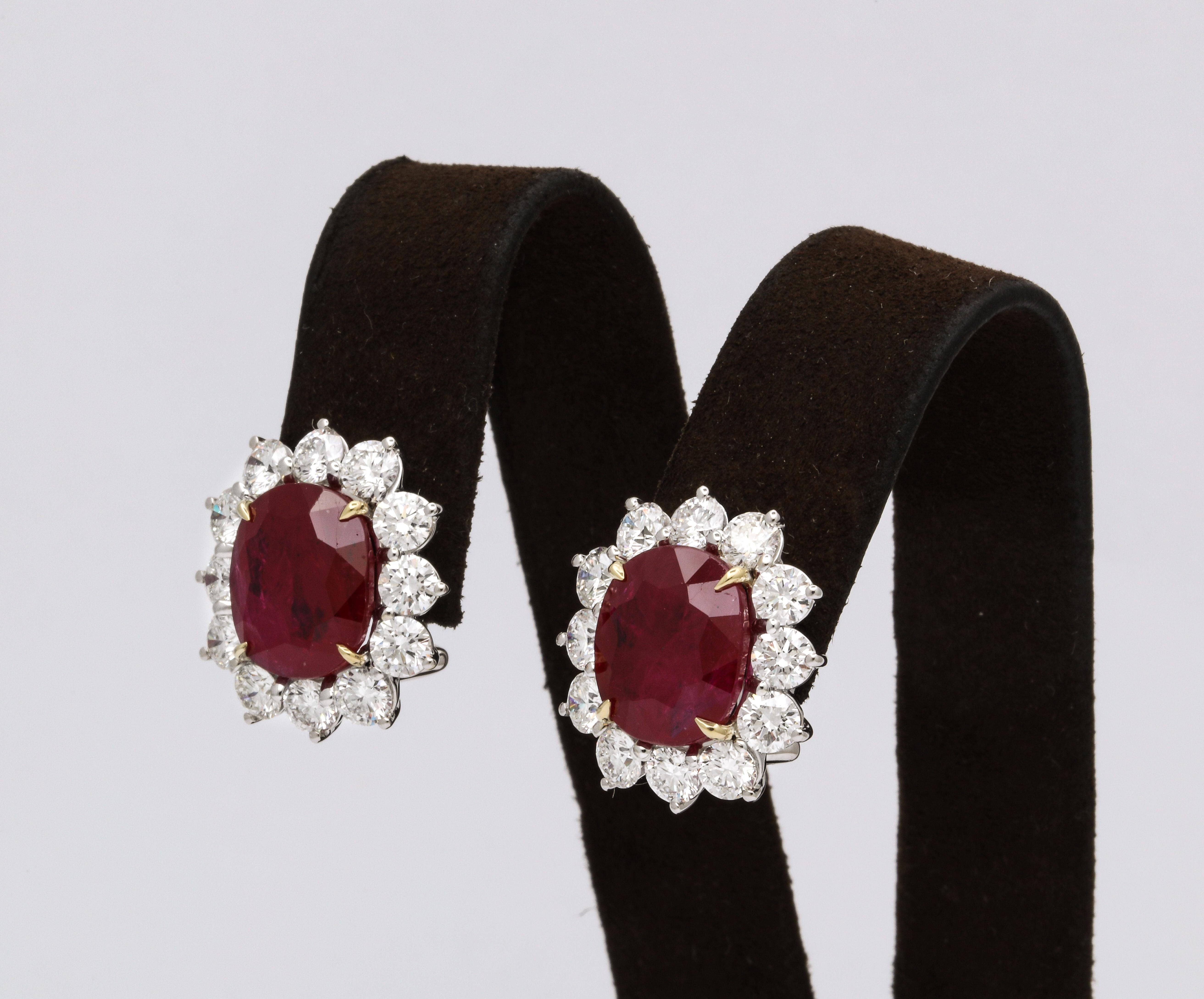 Cushion Cut Ruby and Diamond Earrings For Sale