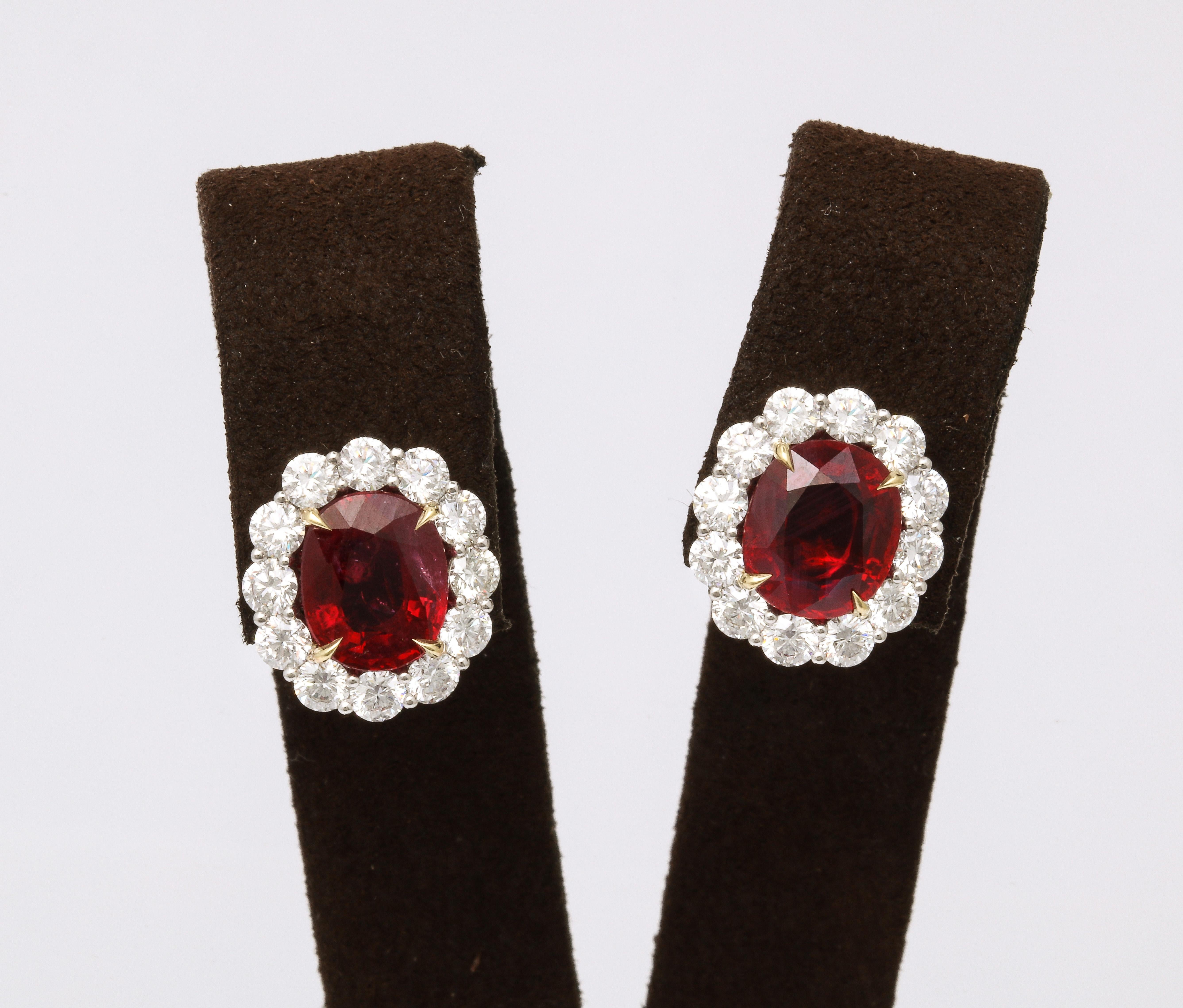 Oval Cut Ruby and Diamond Earrings For Sale