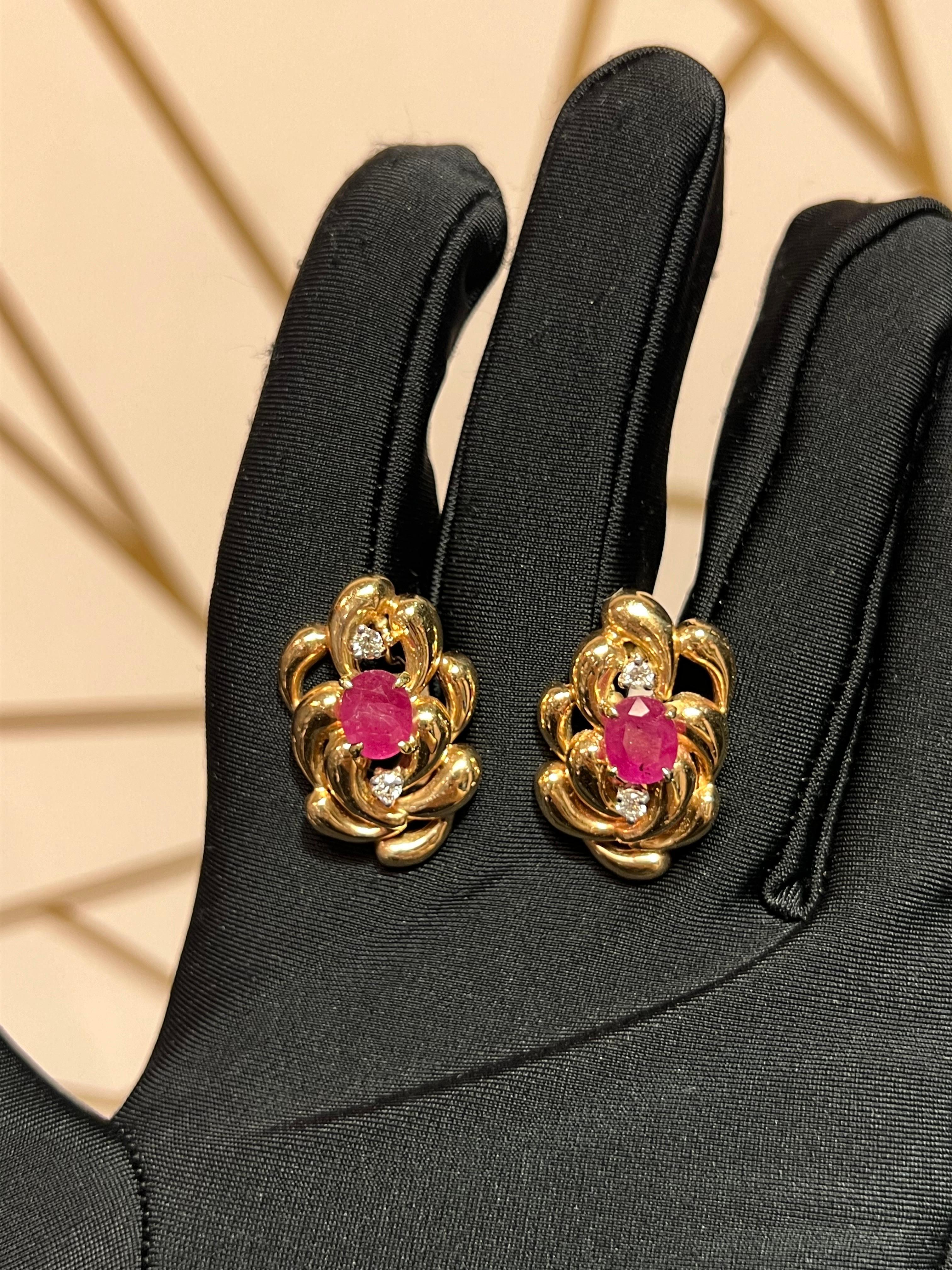 Mixed Cut Ruby and Diamond Earrings For Sale