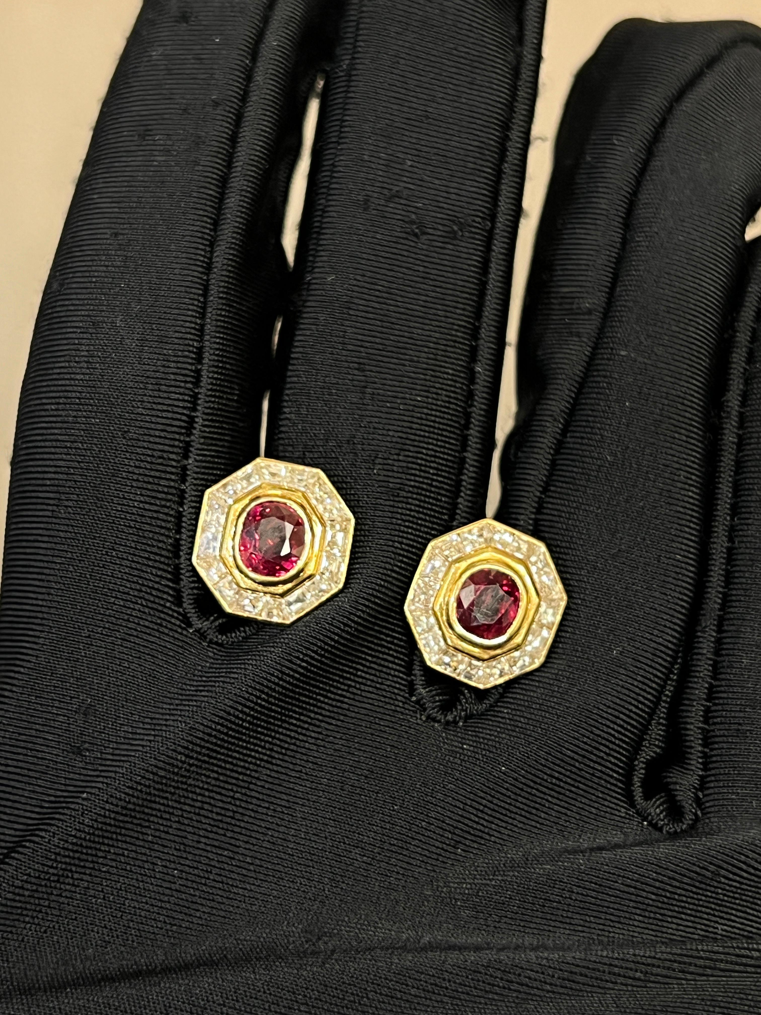 Oval Cut Ruby and Diamond Earrings For Sale