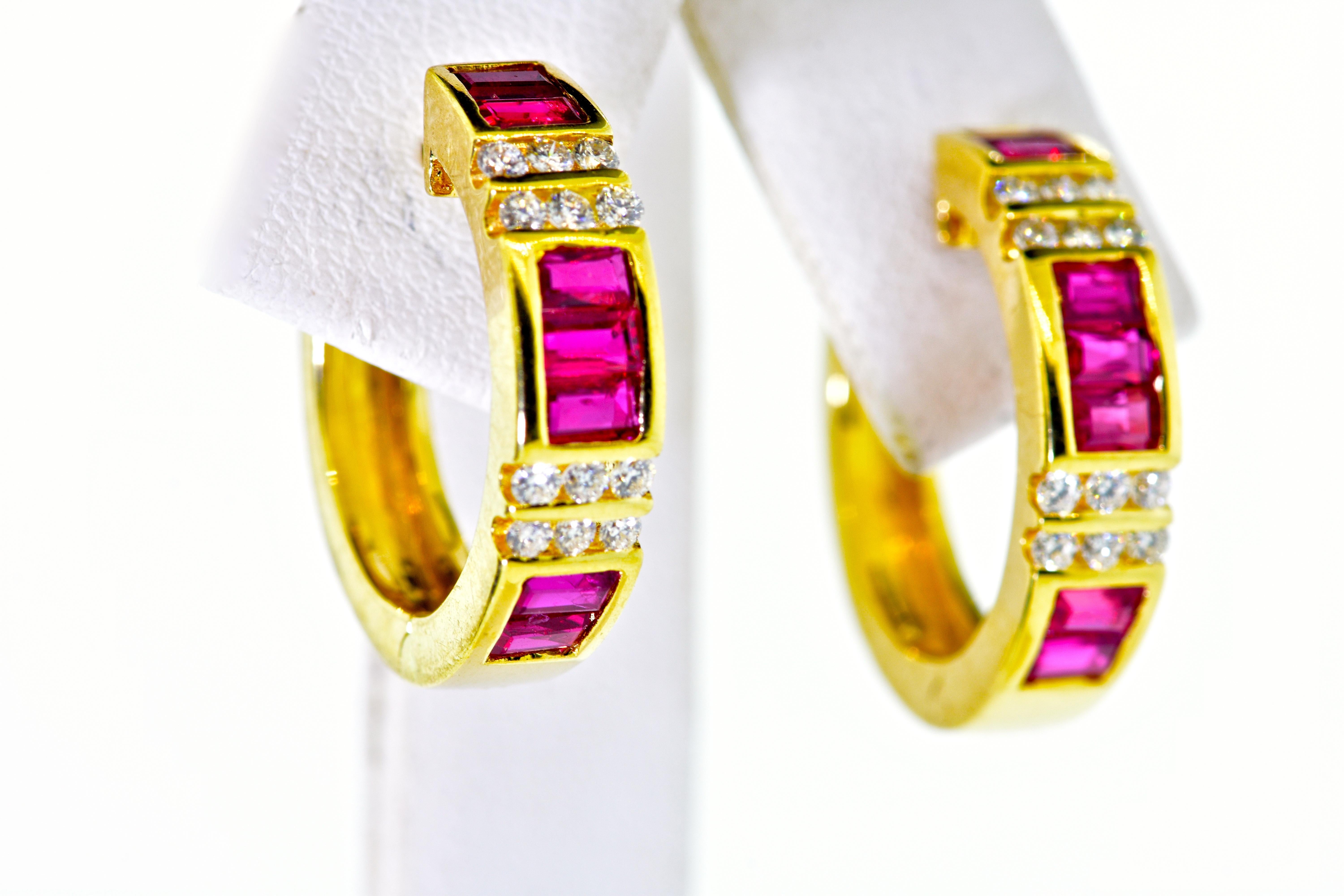 Square Cut Ruby and Diamond Earrings