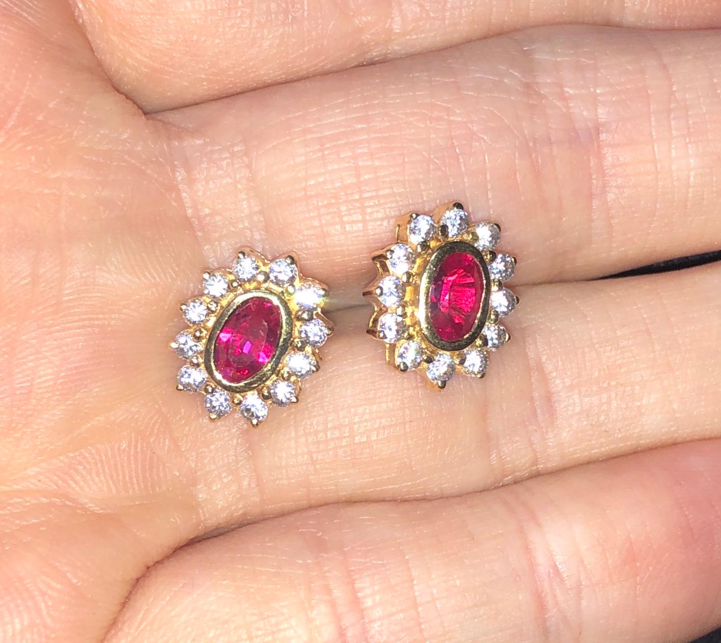 Women's or Men's Ruby and Diamond Earrings
