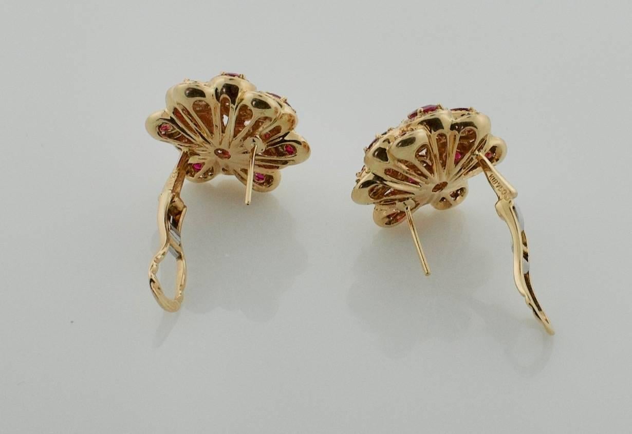 Modern Ruby and Diamond Earrings in 18 Karat Rose Gold 5.25 Carat in Ruby