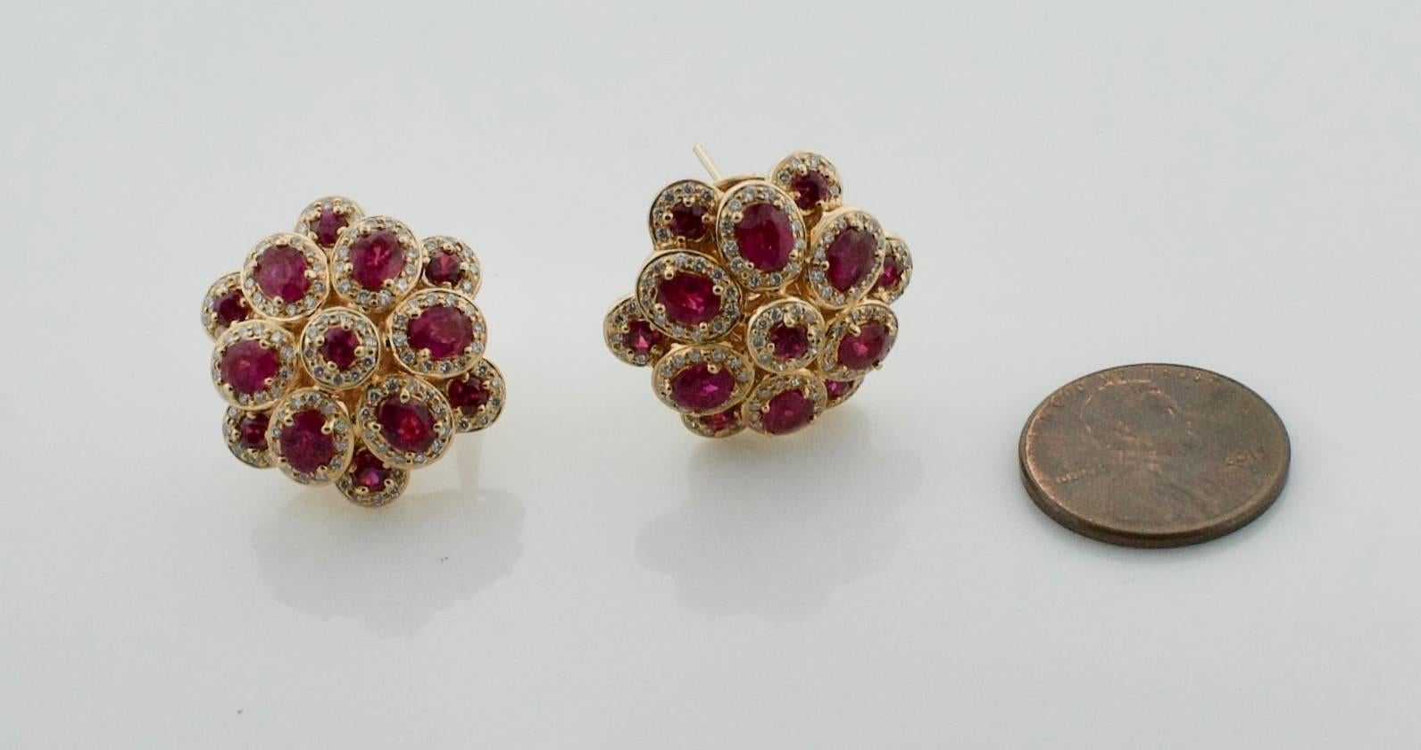 Oval Cut Ruby and Diamond Earrings in 18 Karat Rose Gold 5.25 Carat in Ruby