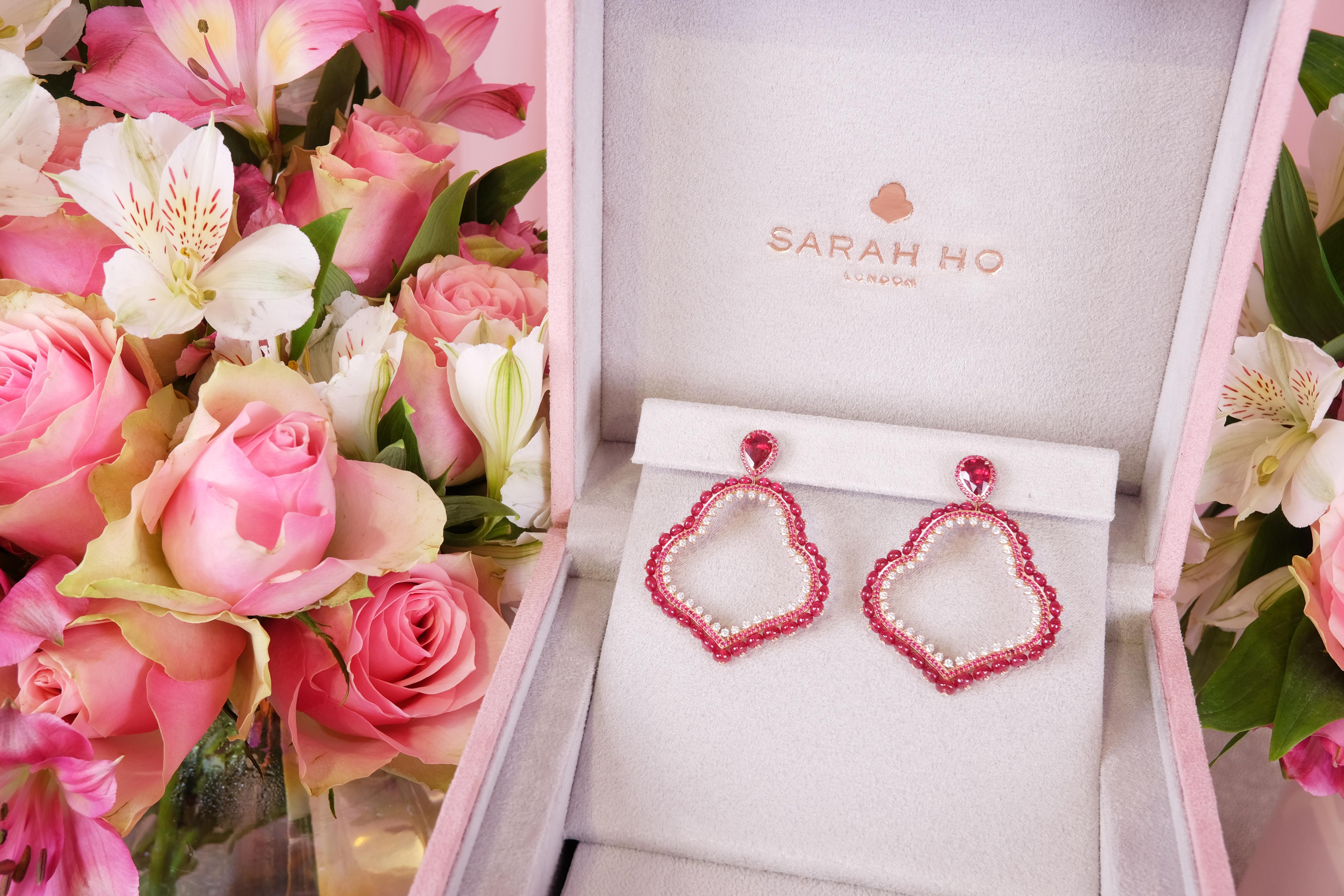 Contemporary Ruby and Diamond Earrings in 18 Karat Rose Gold For Sale