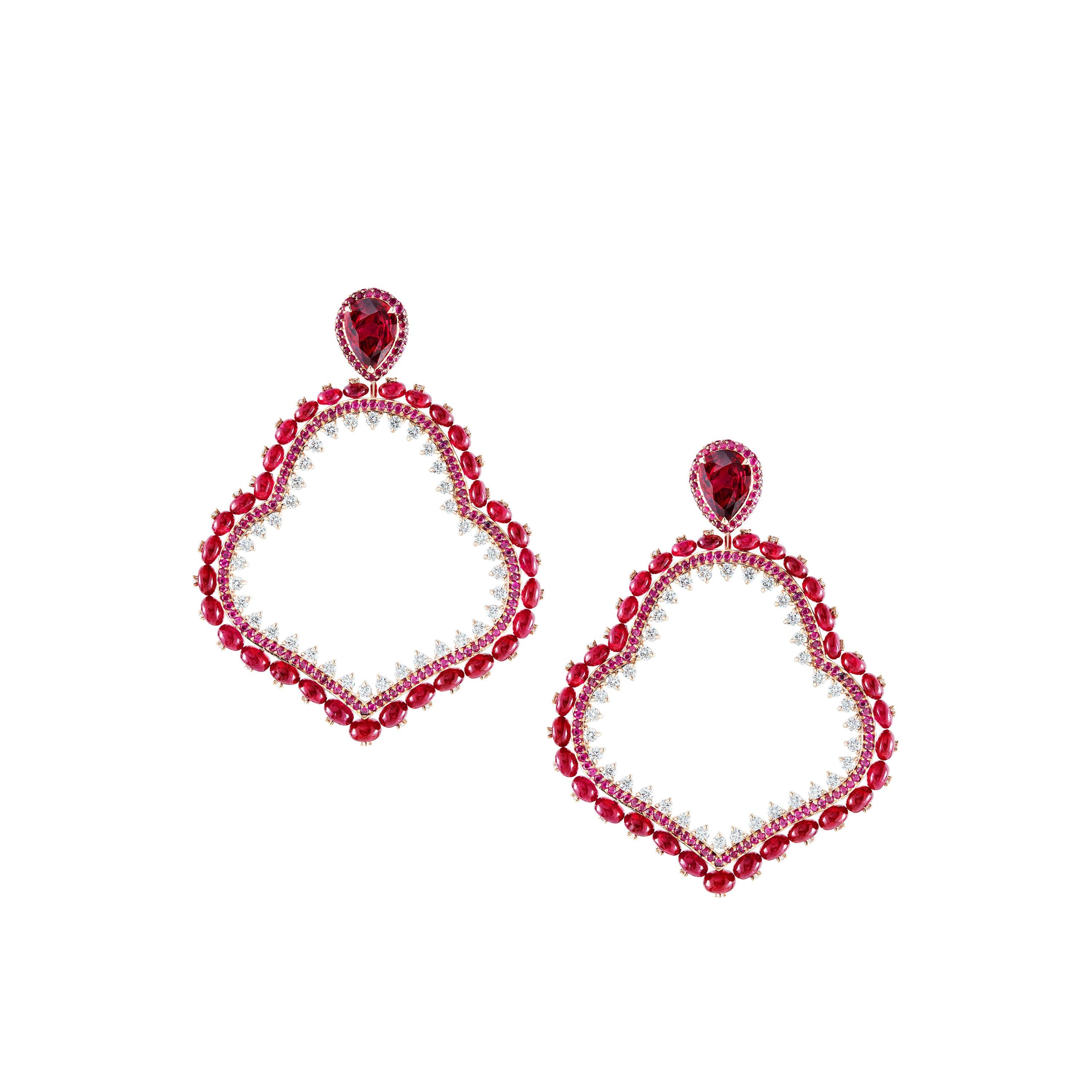 Ruby and Diamond Earrings in 18 Karat Rose Gold For Sale
