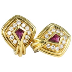 Ruby and Diamond Earrings in 18 Karat Yellow Gold