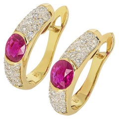 Ruby and Diamond Earrings in 18 Karat Yellow Gold