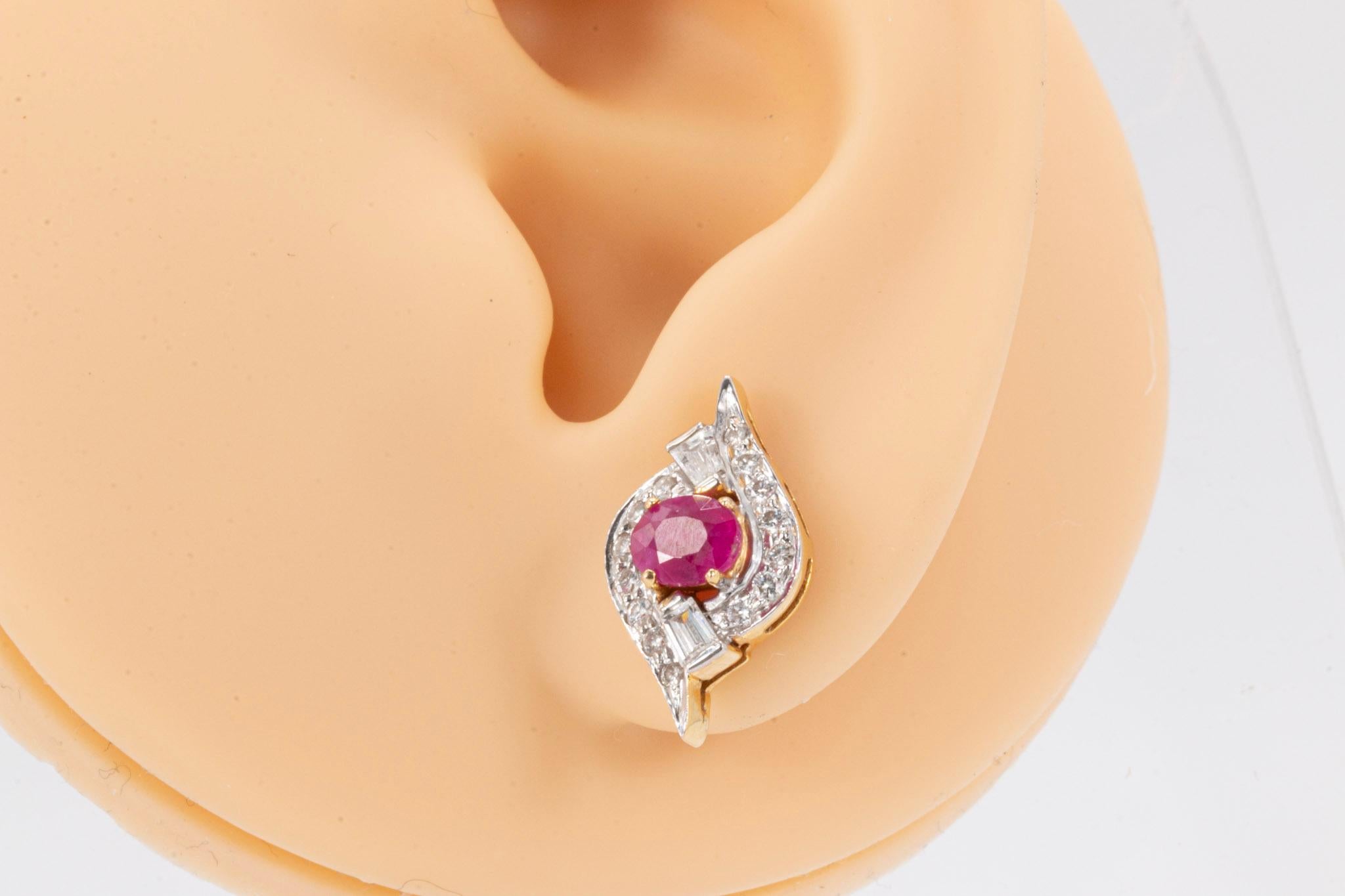 Boucles d'oreilles en or jaune 18K avec rubis et diamants Pour femmes en vente