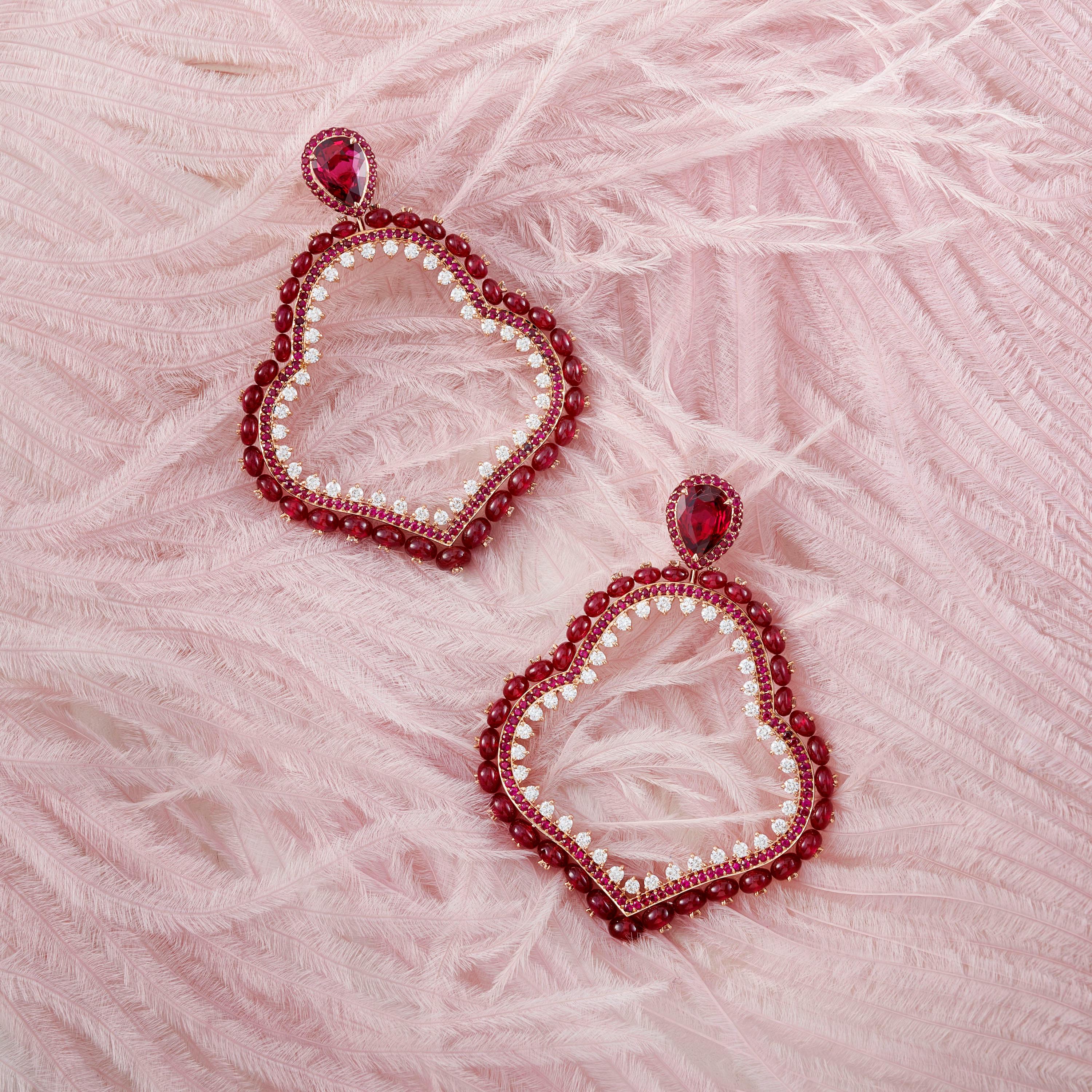 Ruby and Diamond Earrings in 18 Karat Rose Gold In New Condition For Sale In London, GB