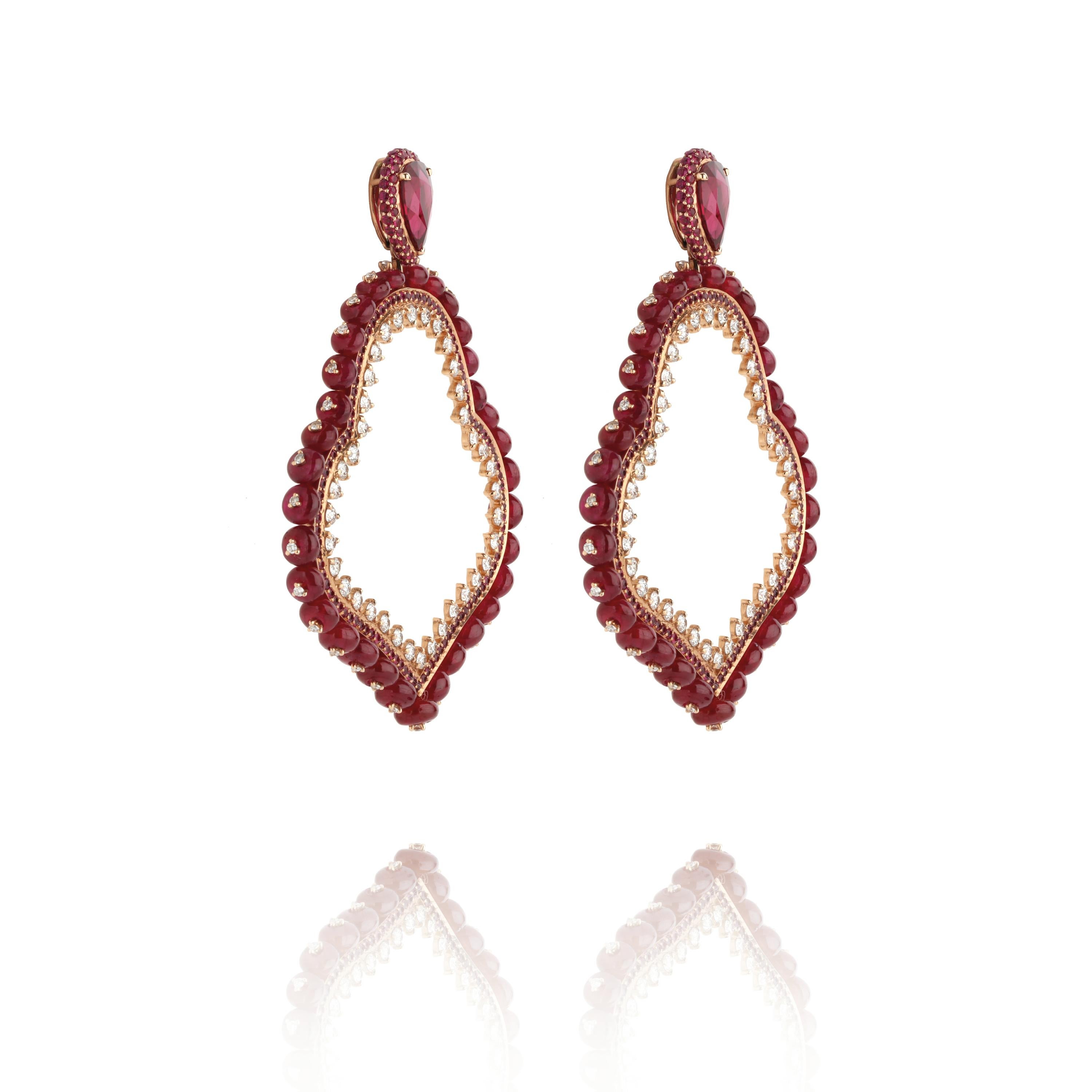 Ruby and Diamond Earrings in 18 Karat Rose Gold For Sale 1
