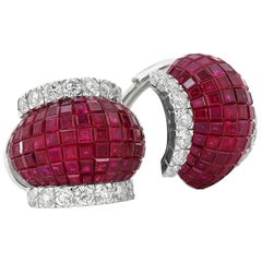 Ruby and Diamond Earrings Invisible Setting