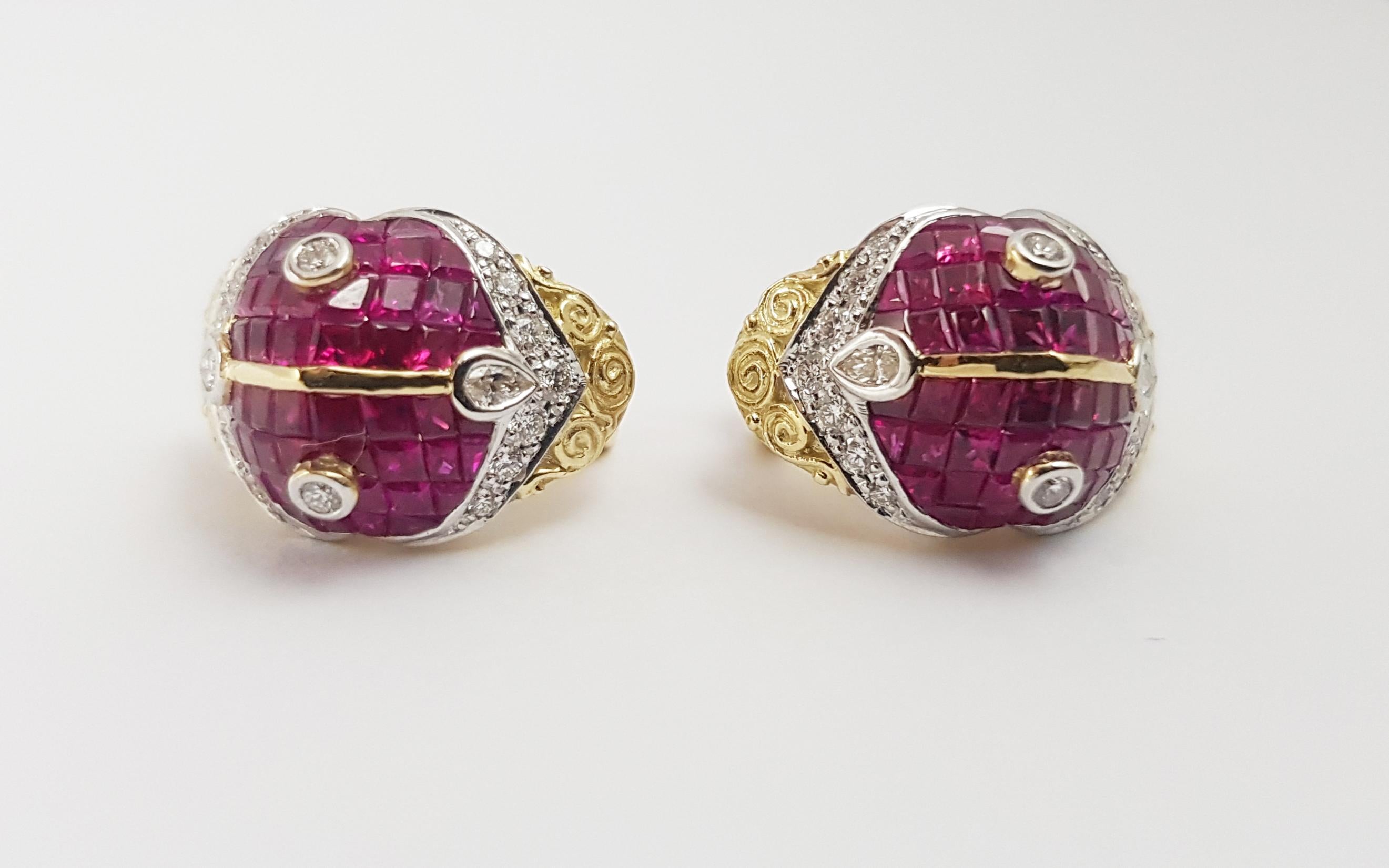 Ruby and Diamond Earrings Set in 18 Karat Gold Settings For Sale 3