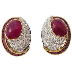 Ruby and Diamond Earrings Set in 18 Karat Gold Settings