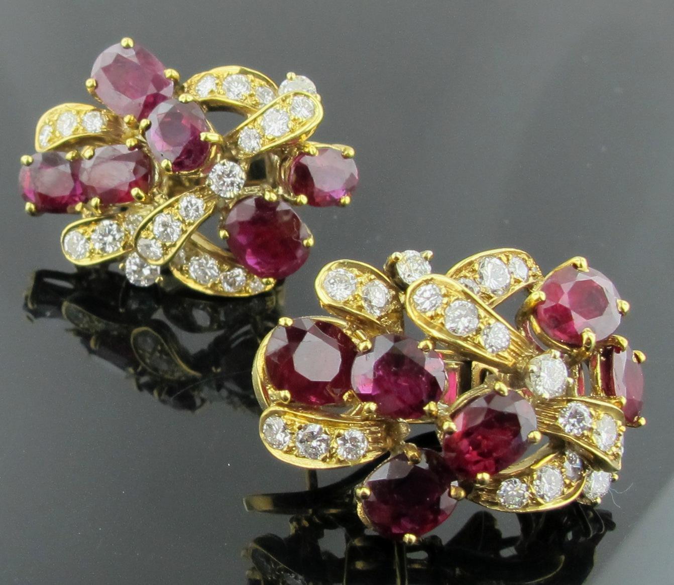 Ruby and Diamond Earrings Set in 18 Karat Yellow Gold 1