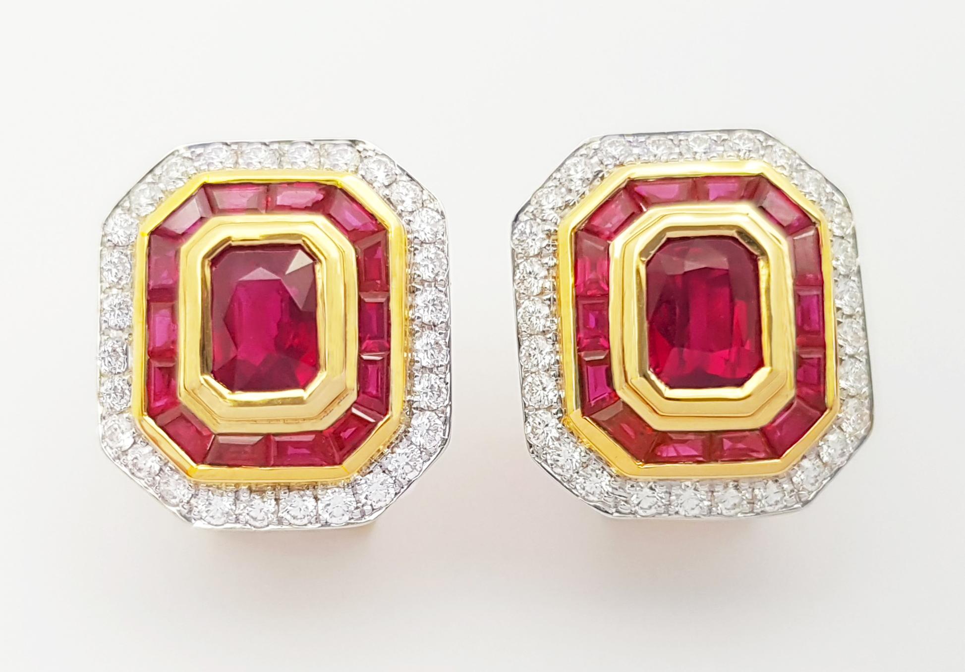 Art Déco Orecchini di rubini e diamanti con montatura in oro 18K in vendita