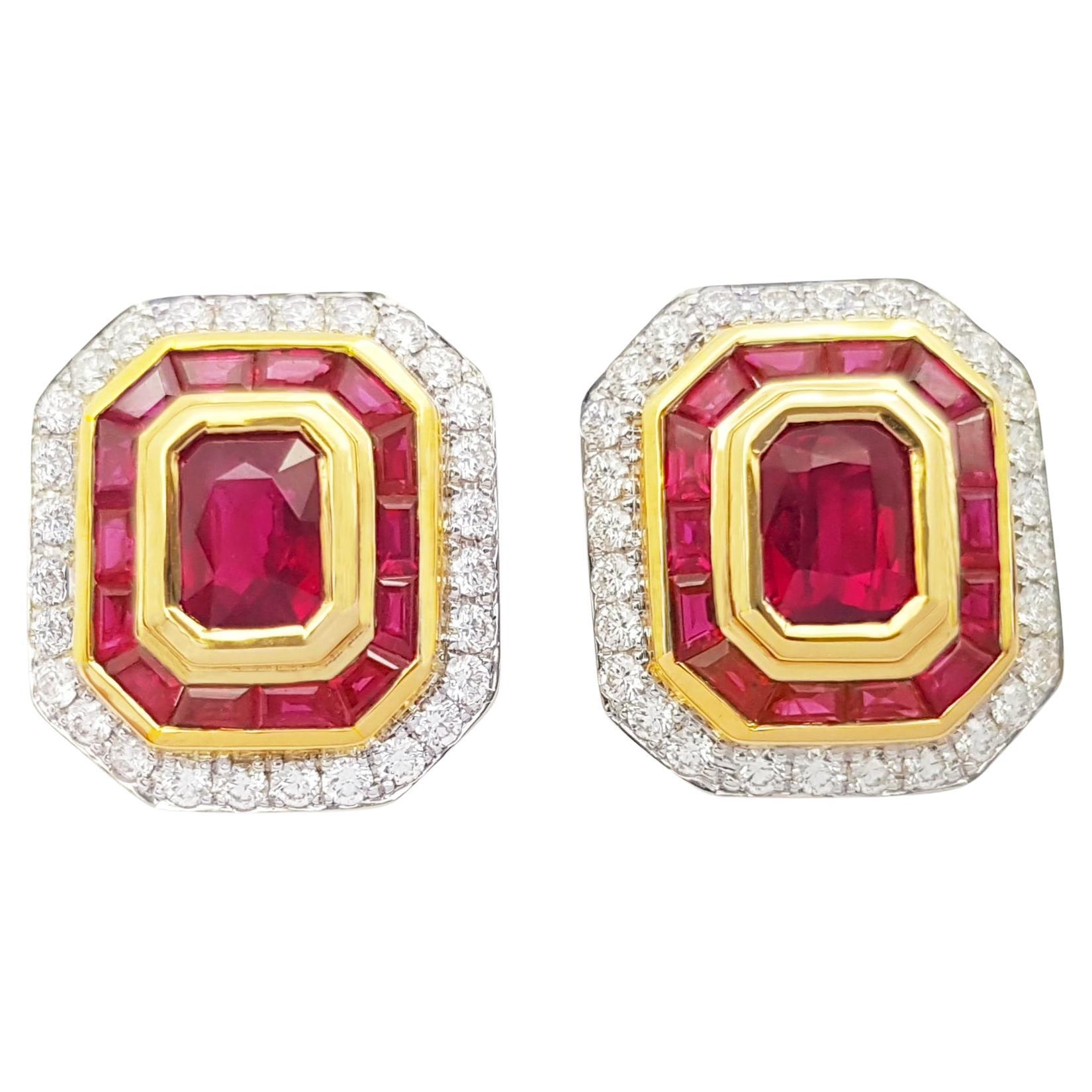 Ruby and Diamond Earrings set in 18K Gold Settings