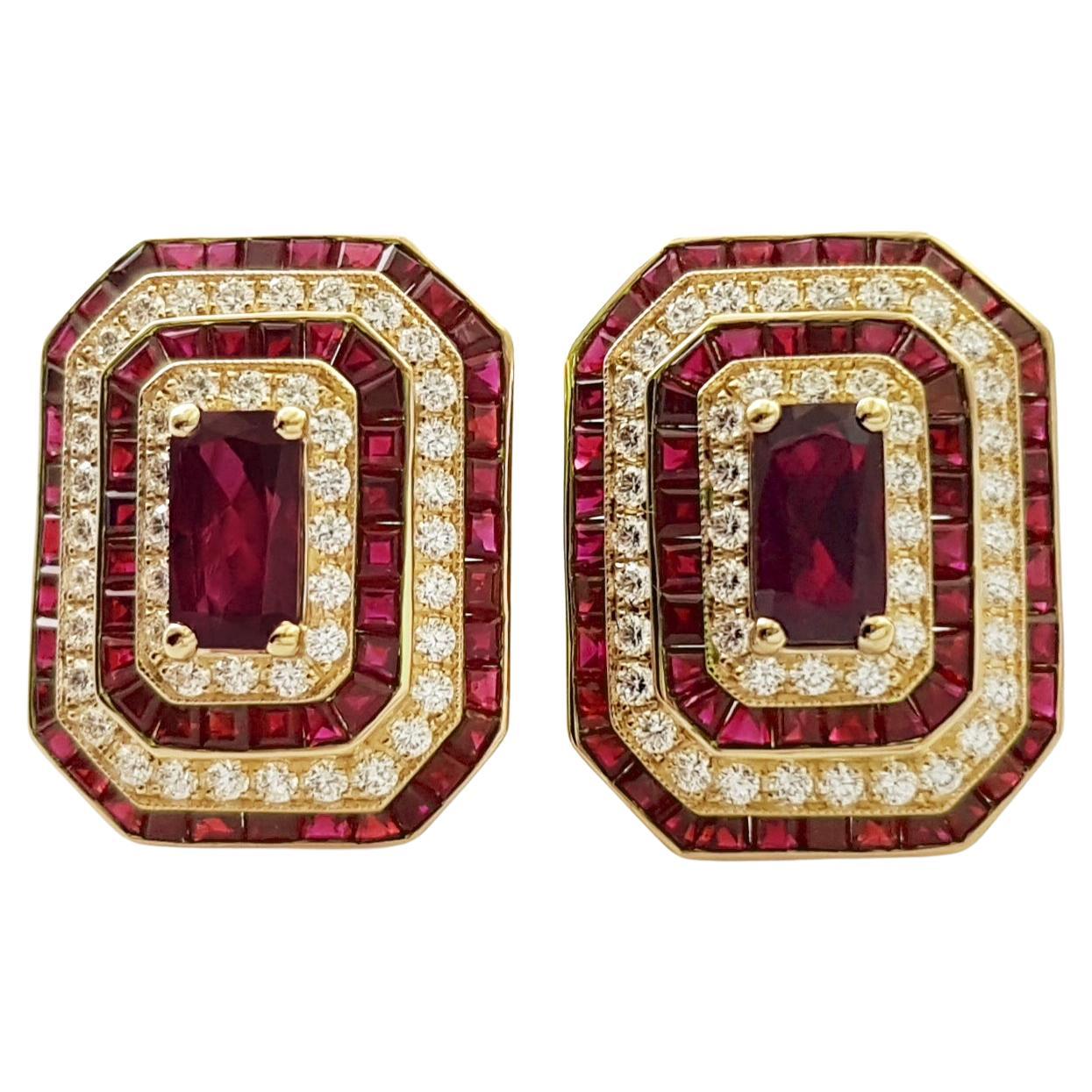 Ruby and Diamond Earrings set in 18K Gold Settings