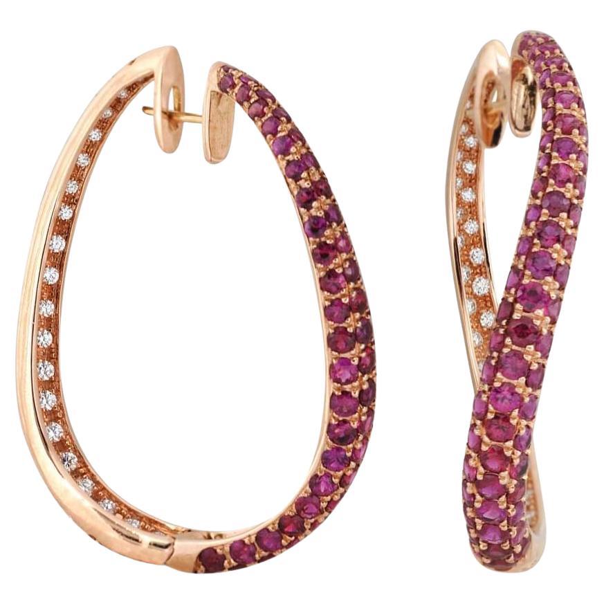 Ruby and Diamond Earrings set in 18K Rose Gold Settings 