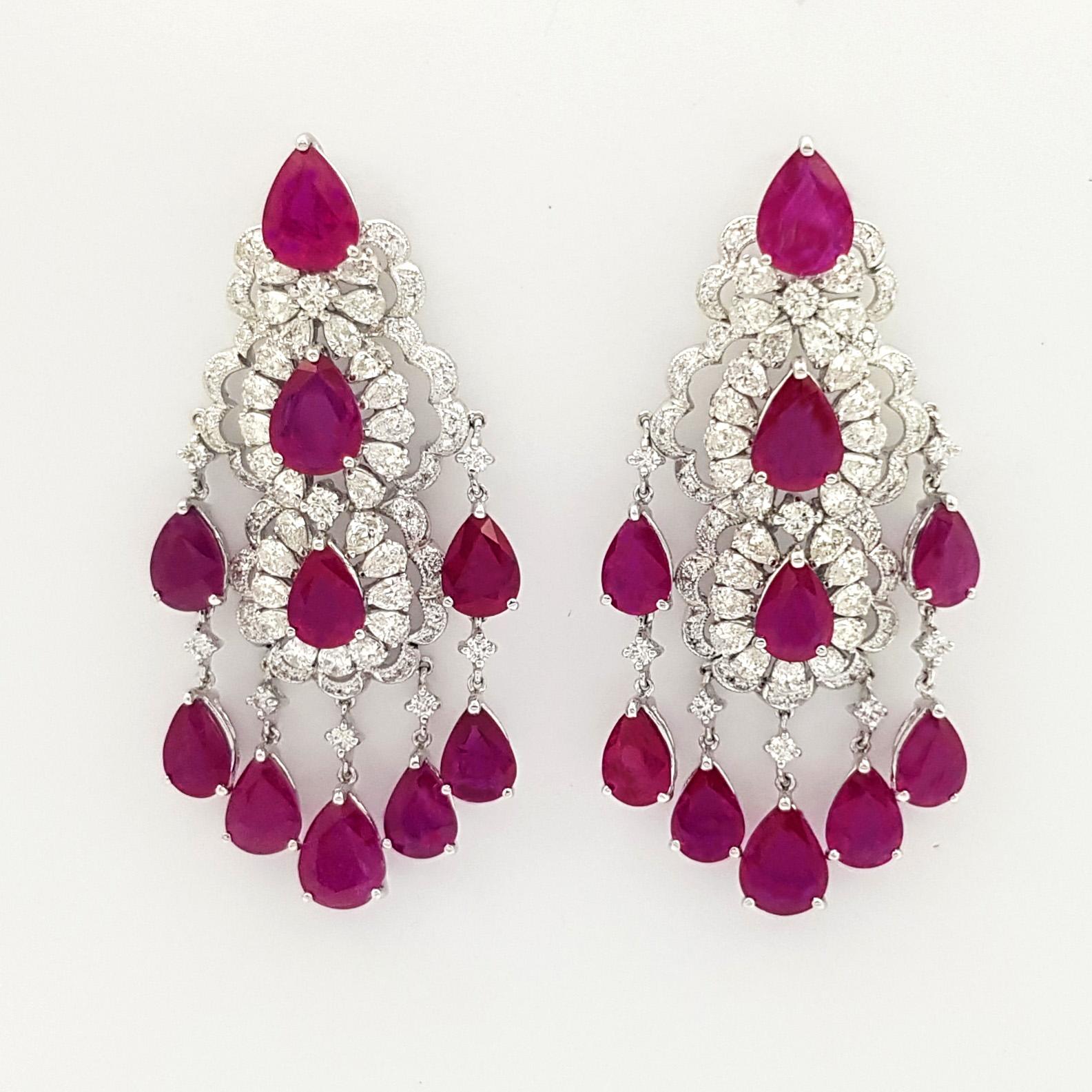 Contemporary Ruby and Diamond Earrings set in 18K White Gold Setting For Sale