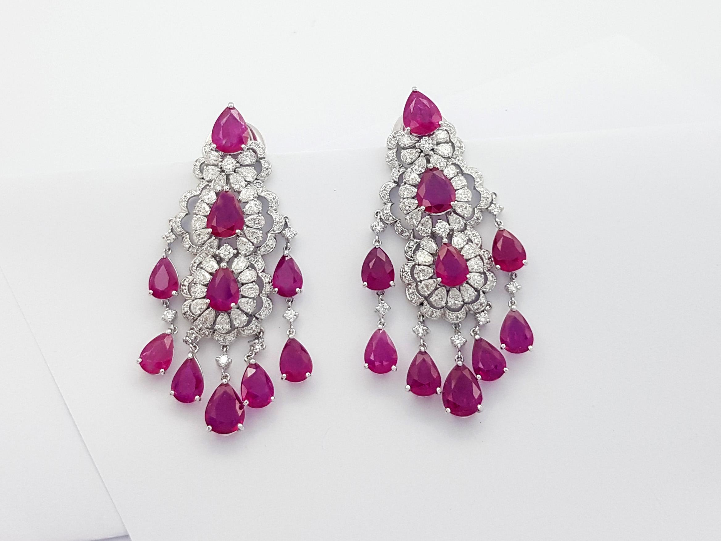 Women's Ruby and Diamond Earrings set in 18K White Gold Setting For Sale