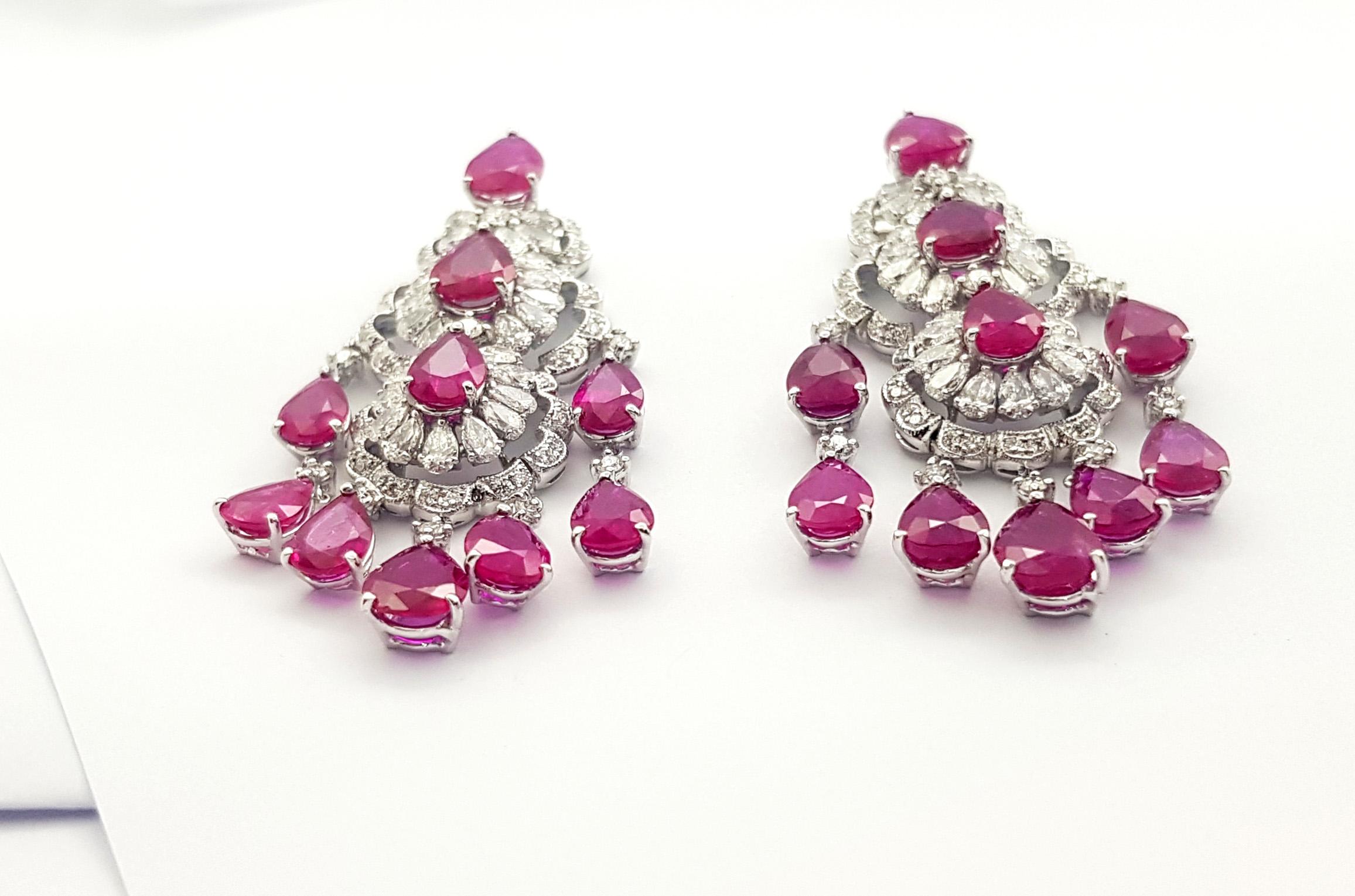 Ruby and Diamond Earrings set in 18K White Gold Setting For Sale 1