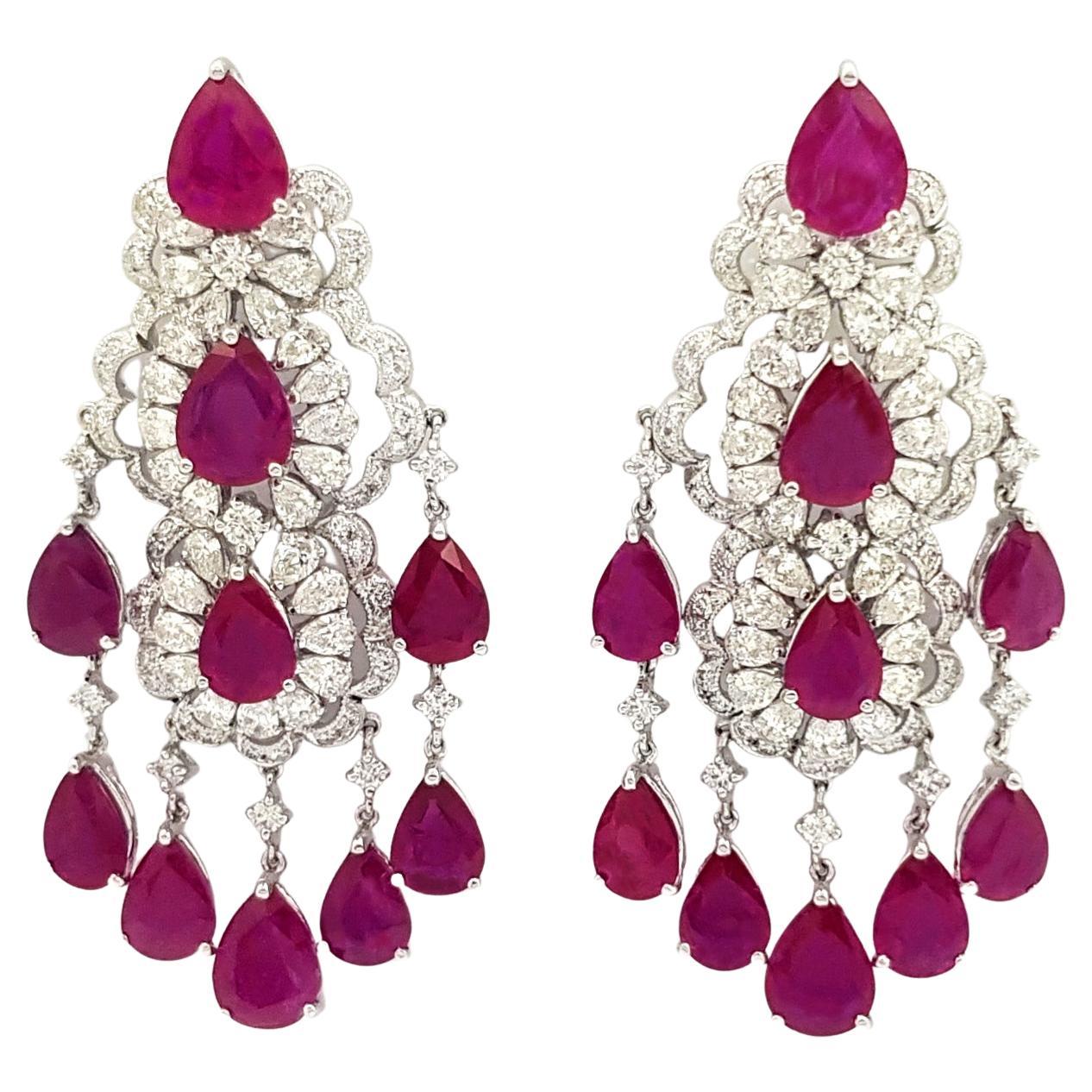 Ruby and Diamond Earrings set in 18K White Gold Setting For Sale