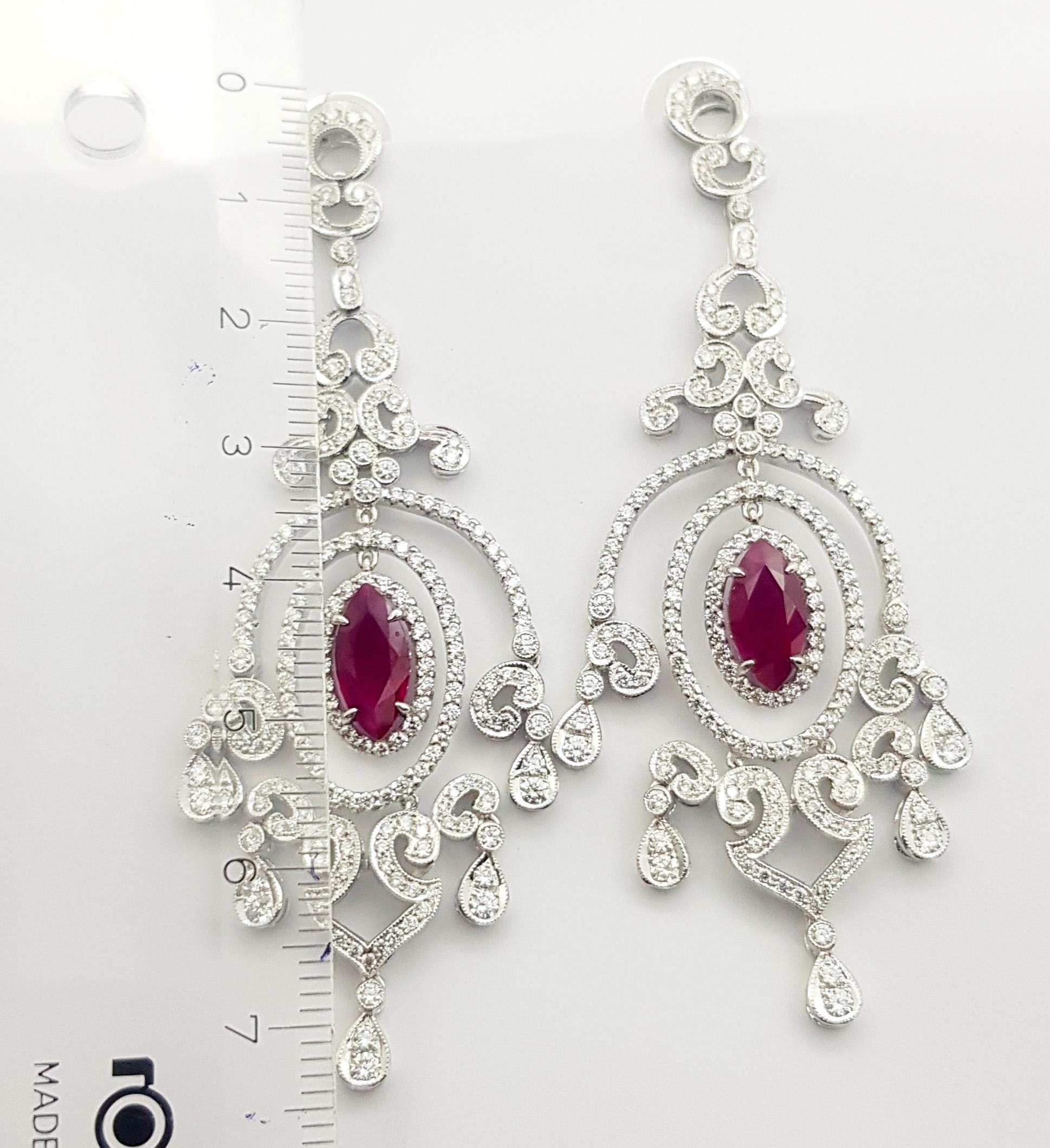 Ruby and Diamond Earrings set in 18K White Gold Settings For Sale 4