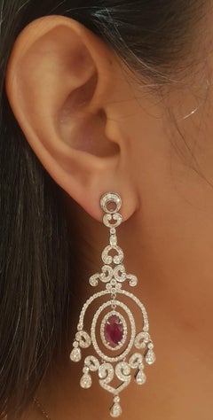 Ruby and Diamond Earrings set in 18K White Gold Settings