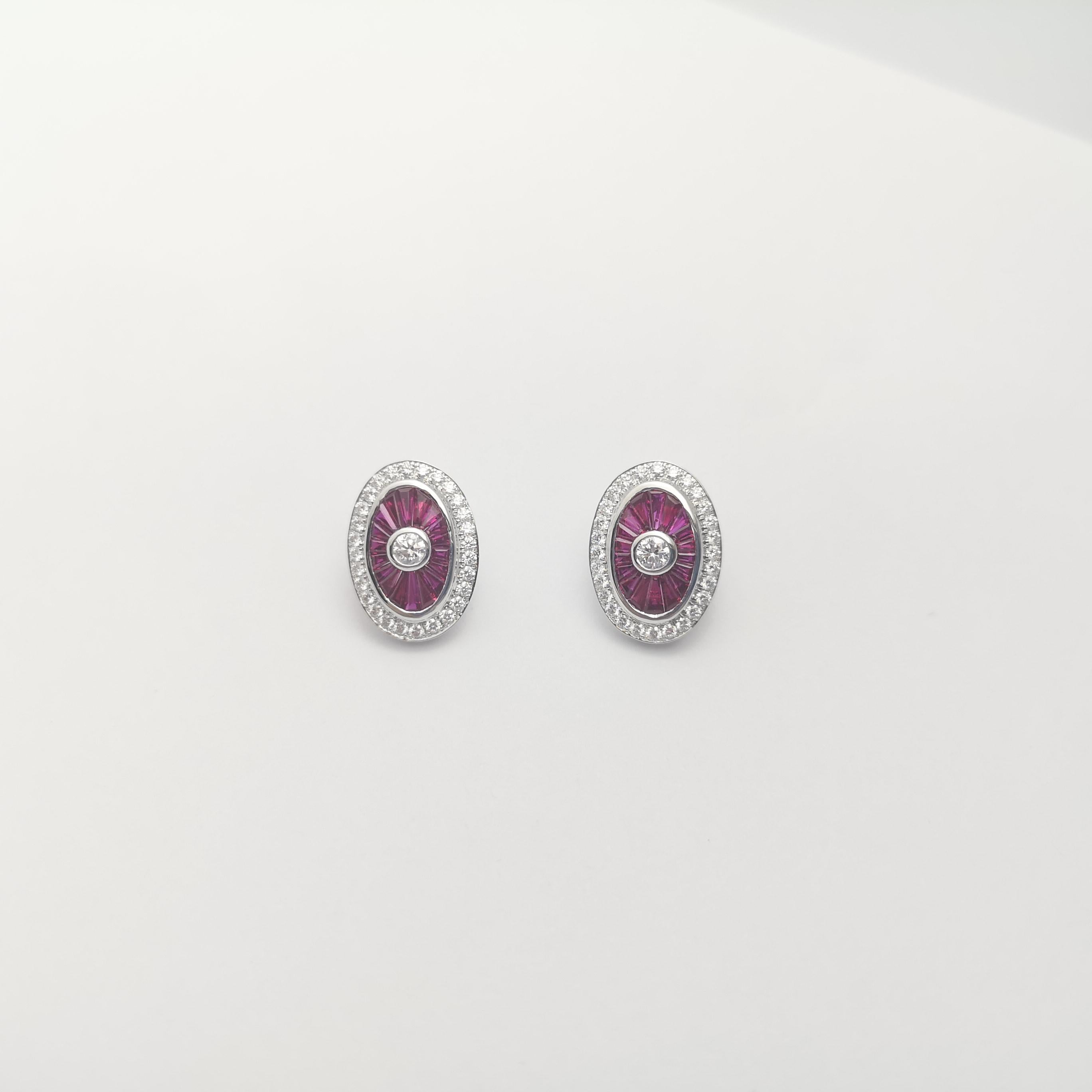 Mixed Cut Ruby and Diamond Earrings set in 18K White Gold Settings For Sale