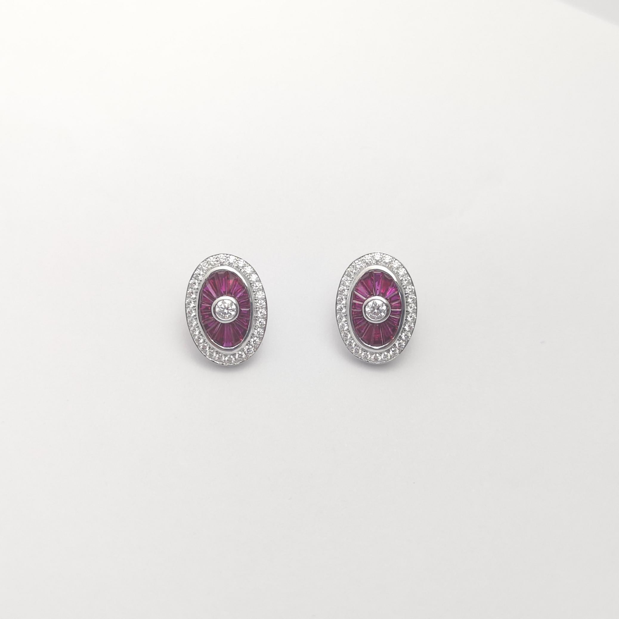 Ruby and Diamond Earrings set in 18K White Gold Settings In New Condition For Sale In Bangkok, TH