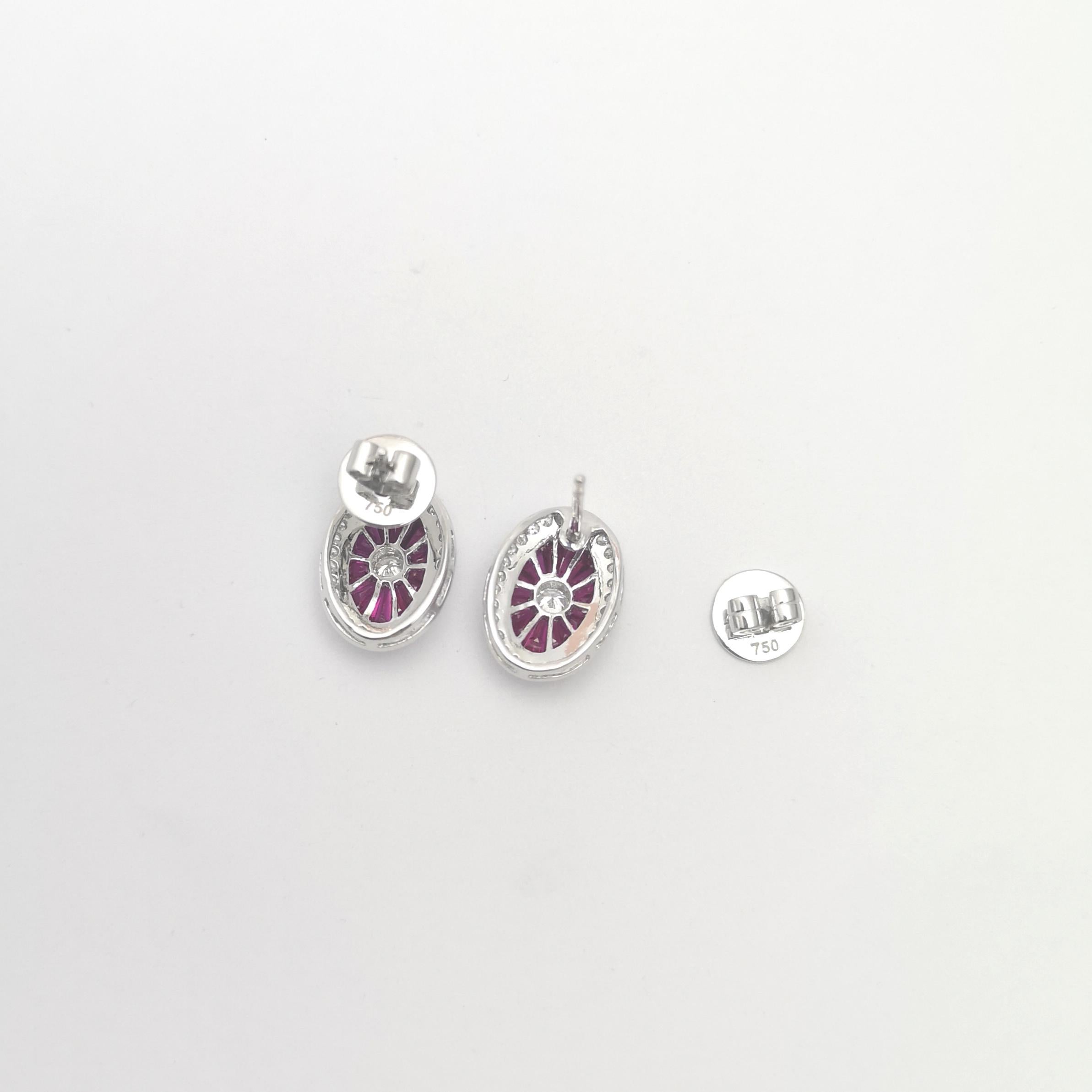 Ruby and Diamond Earrings set in 18K White Gold Settings For Sale 2