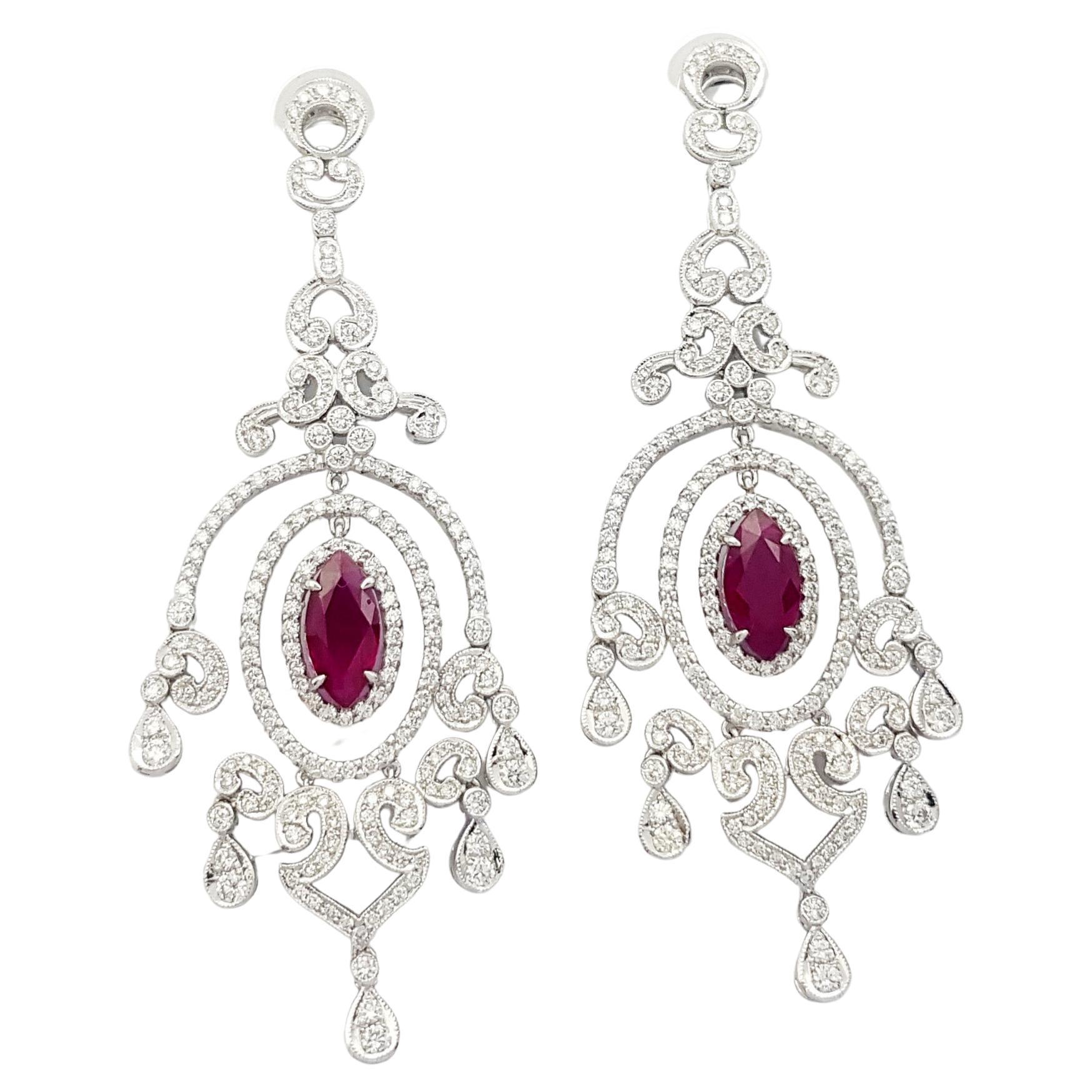 Ruby and Diamond Earrings set in 18K White Gold Settings For Sale