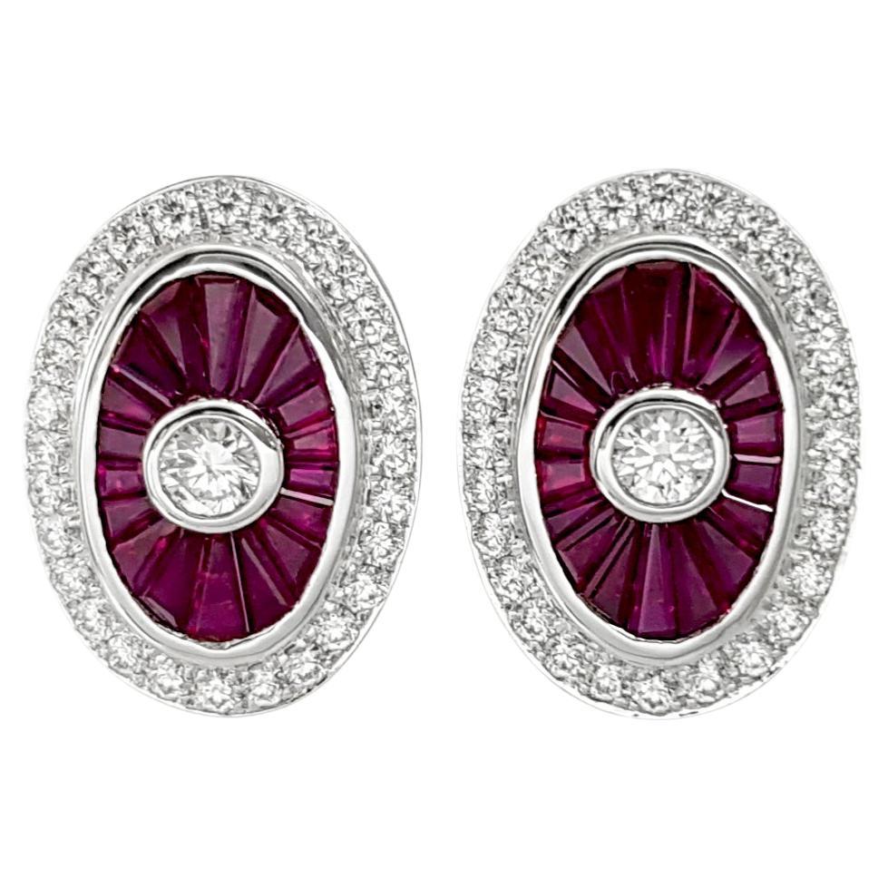 Ruby and Diamond Earrings set in 18K White Gold Settings