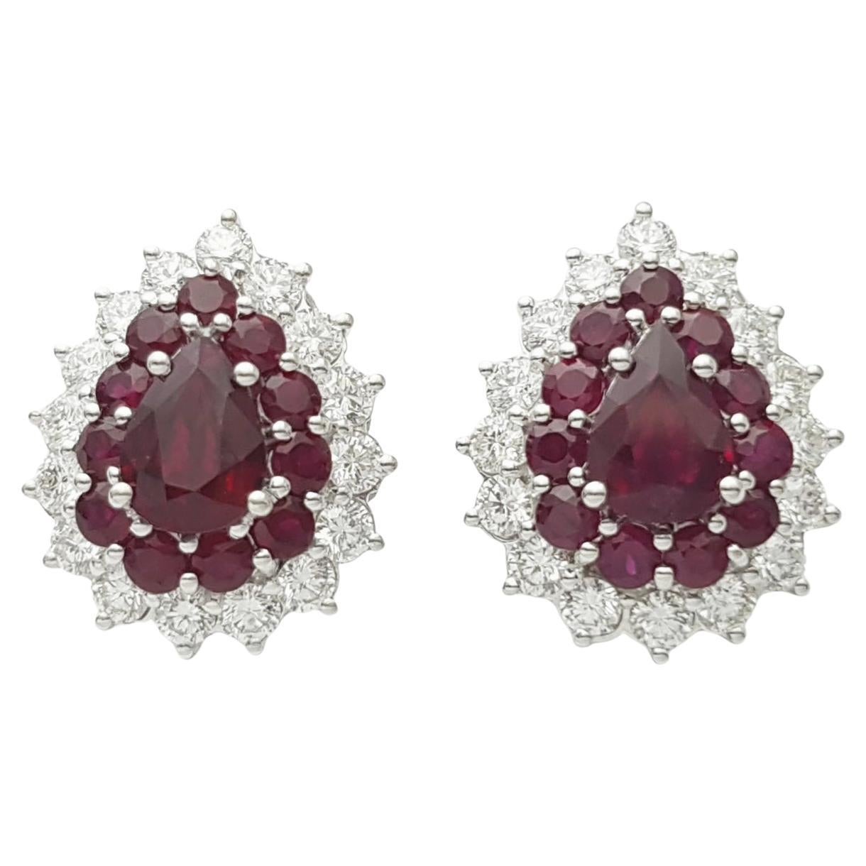 Ruby and Diamond Earrings set in 18K White Gold Settings in vendita