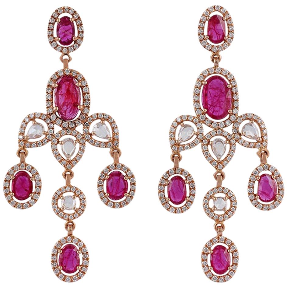 Ruby and Diamond Earrings Studded in 18 Karat Rose Gold