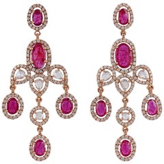 Ruby and Diamond Earrings Studded in 18 Karat Rose Gold