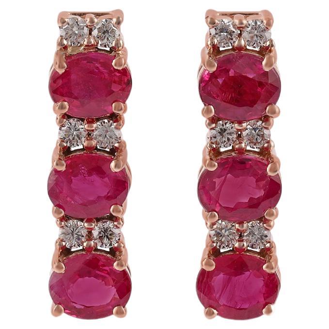 Ruby and Diamond Earrings Studded in 18 Karat Rose Gold For Sale