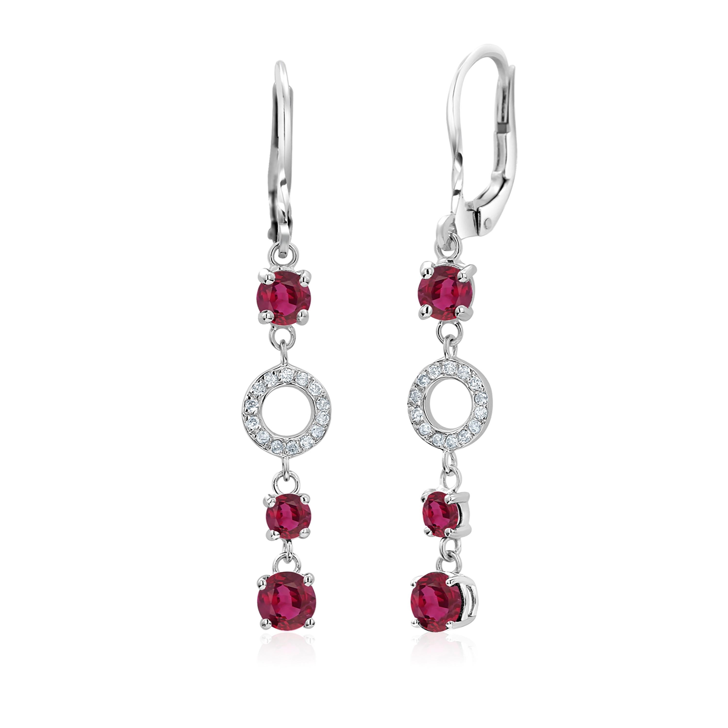 Round Burma Ruby and Circles of Pave Diamond Lever Back Gold Hoop Earrings In New Condition In New York, NY