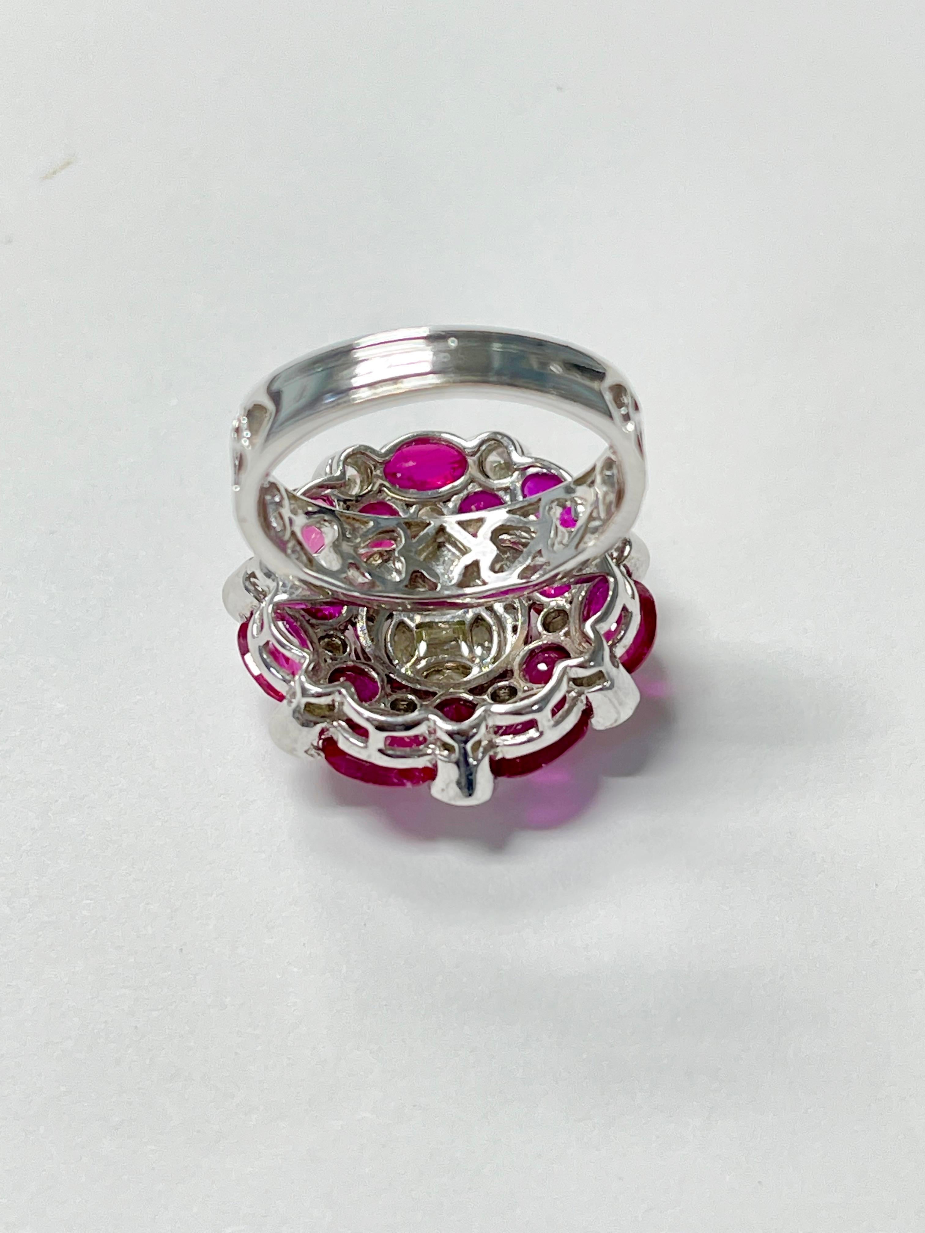 Women's Ruby and Diamond Engagement Ring in White Gold For Sale