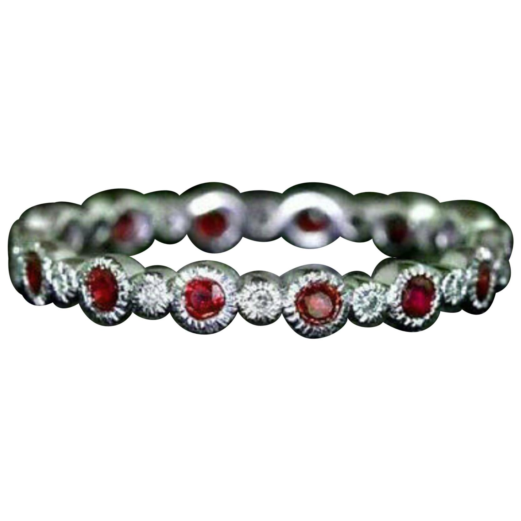 Ruby and Diamond Eternity Band 14k Cocktail Ring Vintage Style