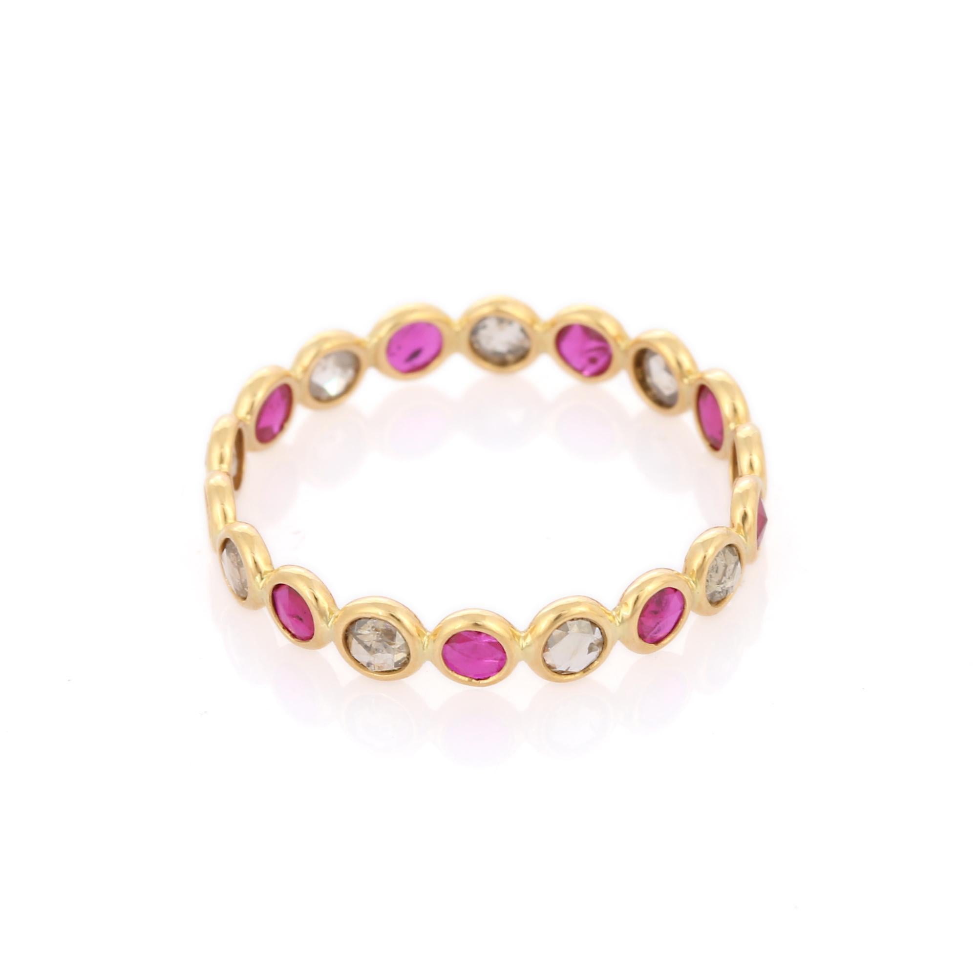 For Sale:  Ruby and Diamond Eternity Band Ring in 18 Karat Solid Yellow Gold 2