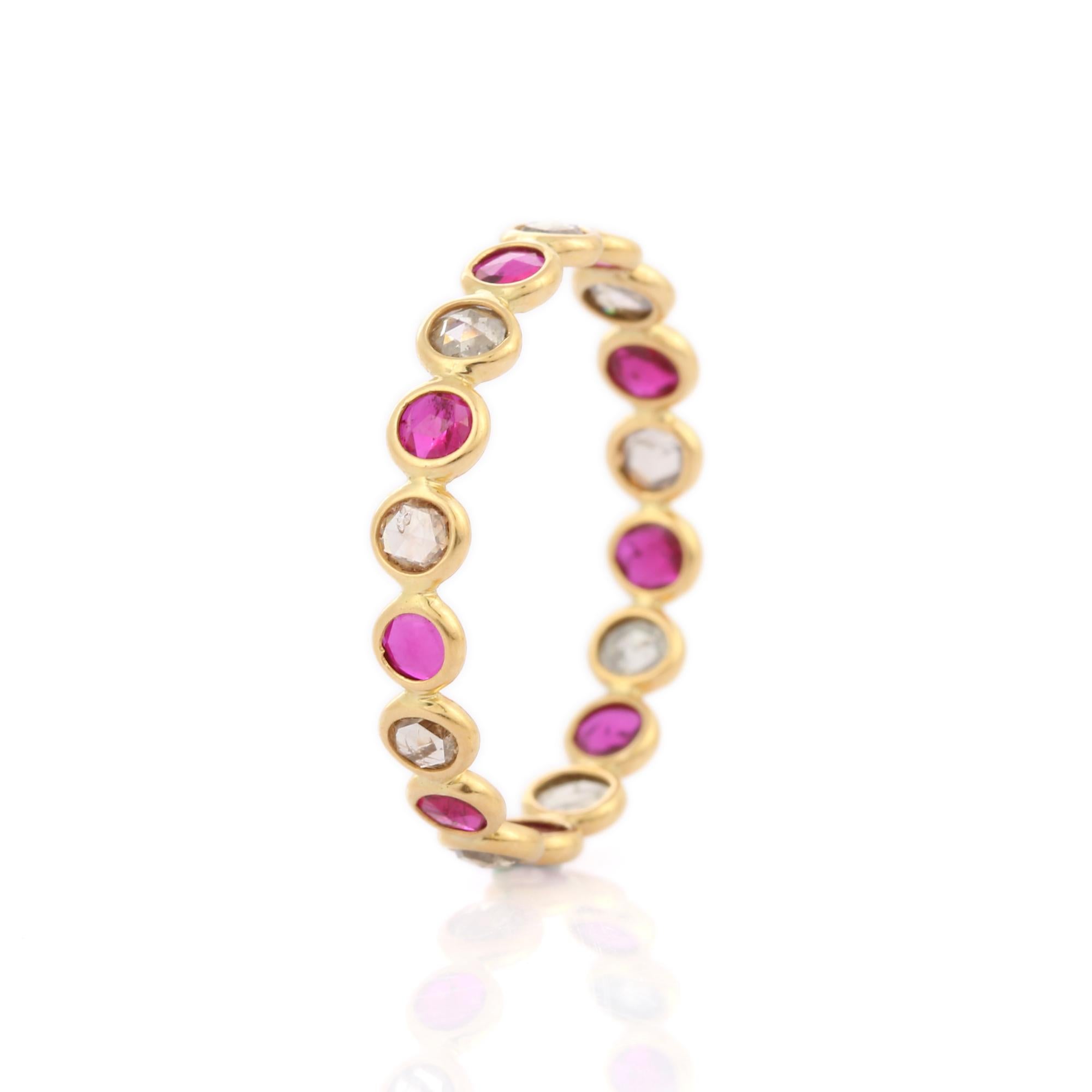 For Sale:  Ruby and Diamond Eternity Band Ring in 18 Karat Solid Yellow Gold 3
