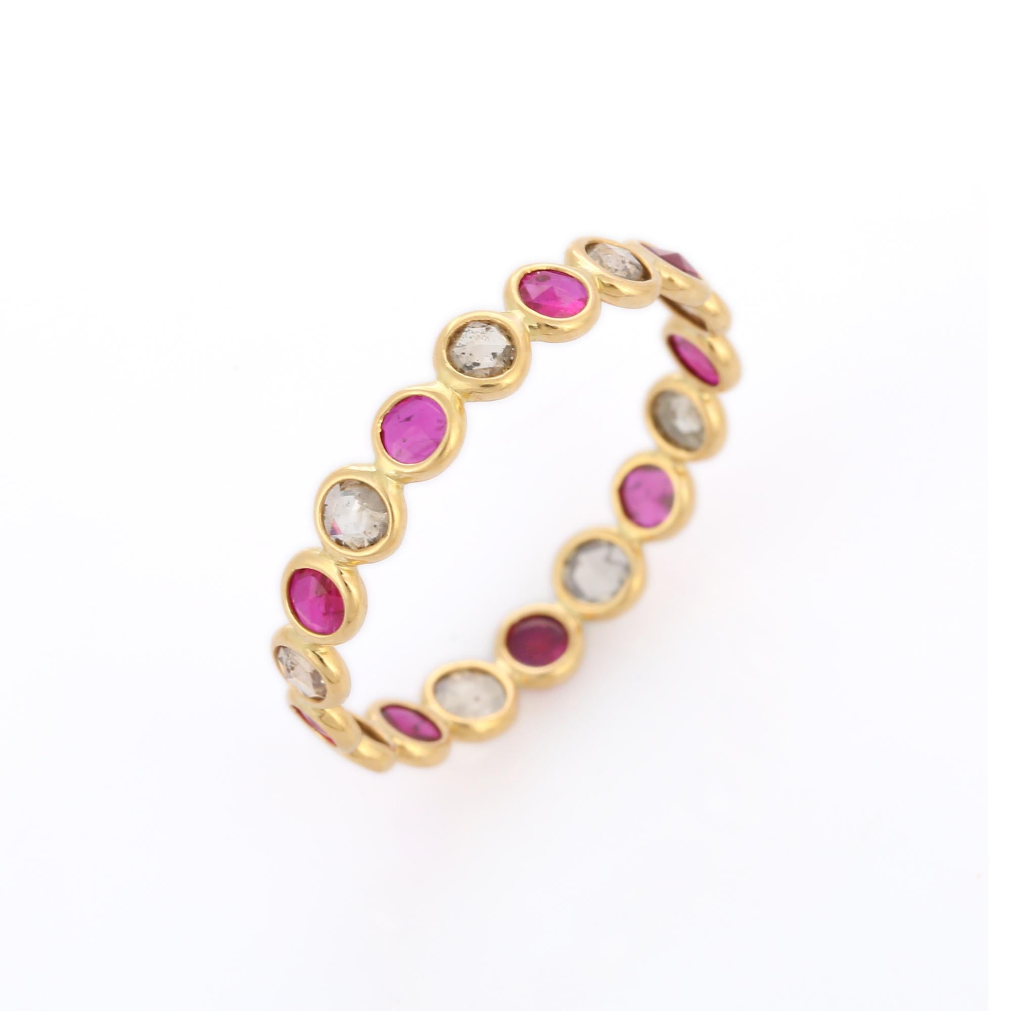 For Sale:  Ruby and Diamond Eternity Band Ring in 18 Karat Solid Yellow Gold 4