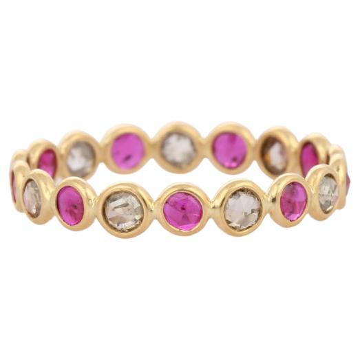 For Sale:  Ruby and Diamond Eternity Band Ring in 18 Karat Solid Yellow Gold