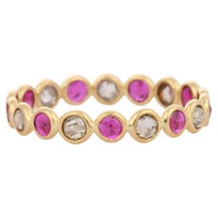 Vintage Ruby and Diamond Eternity Band Ring in 18 Karat Solid Yellow Gold